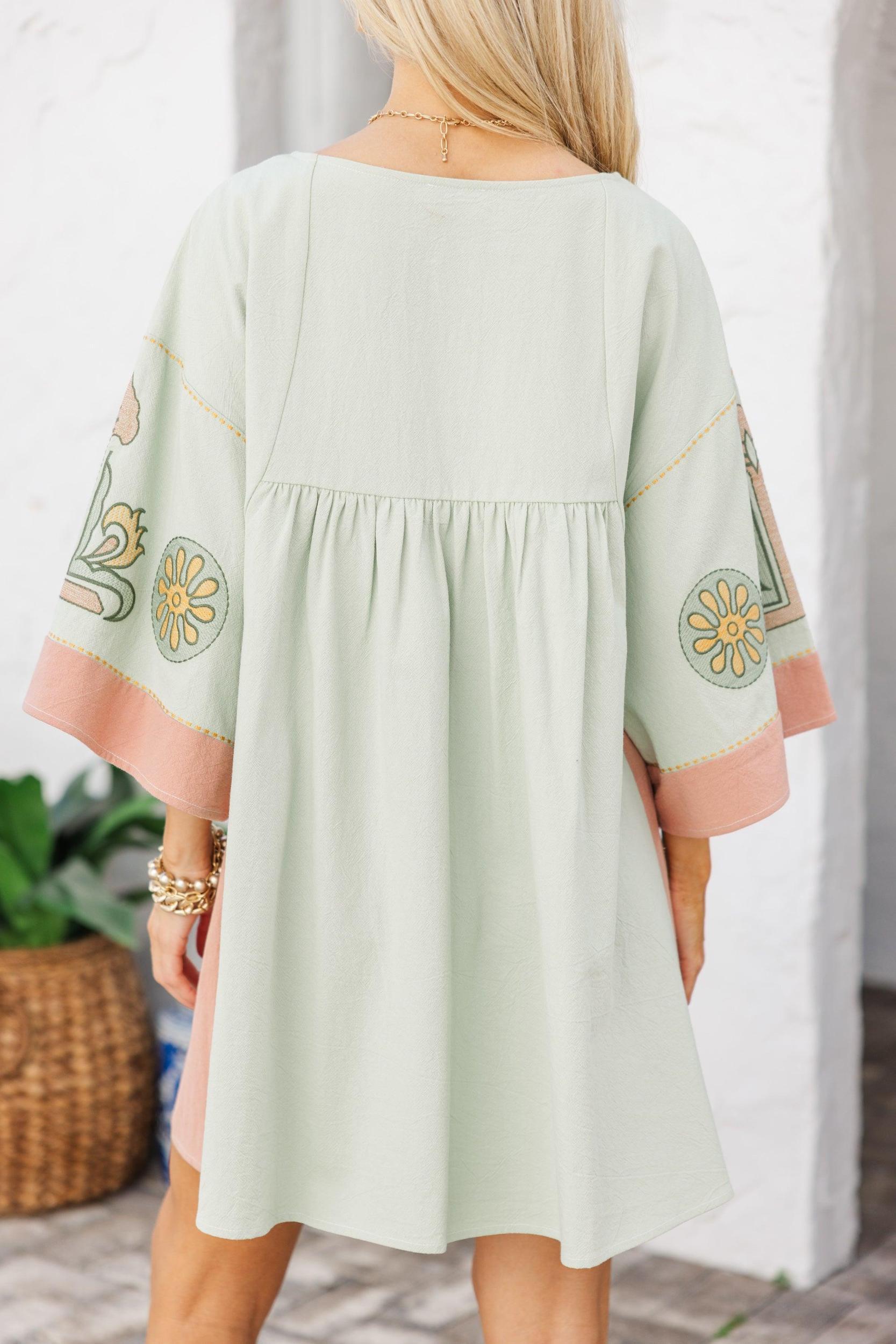 Just My Type Mint Green Floral Embroidery Babydoll Dress Female Product Image