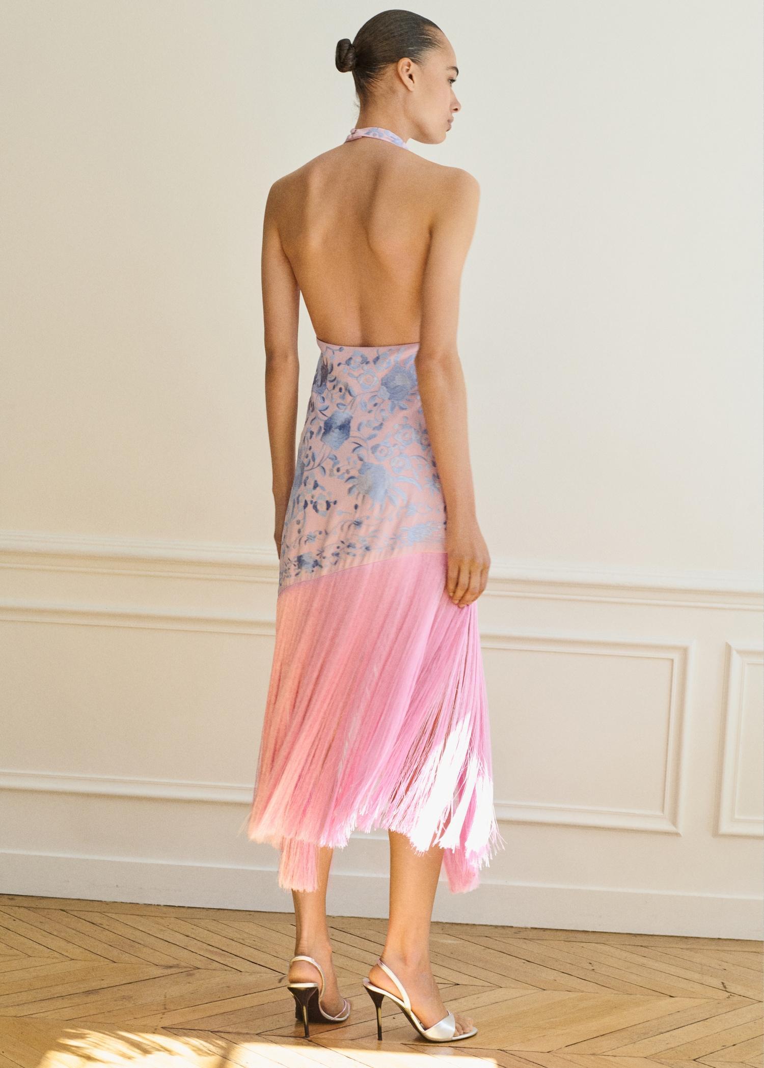 Asymmetrical dress with embroidered fringes - Women | MANGO USA Product Image