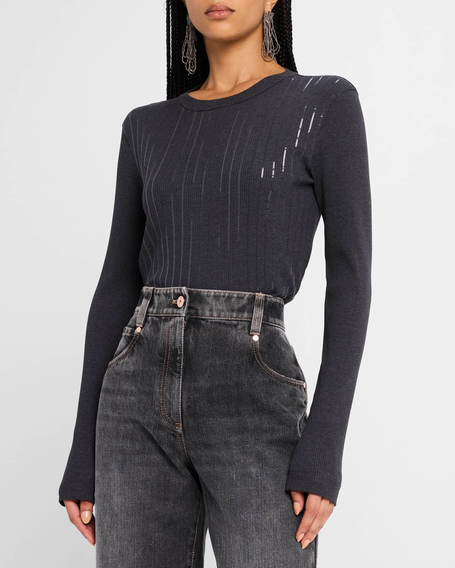 Pailette Embroidered Ribbed T-Shirt Product Image