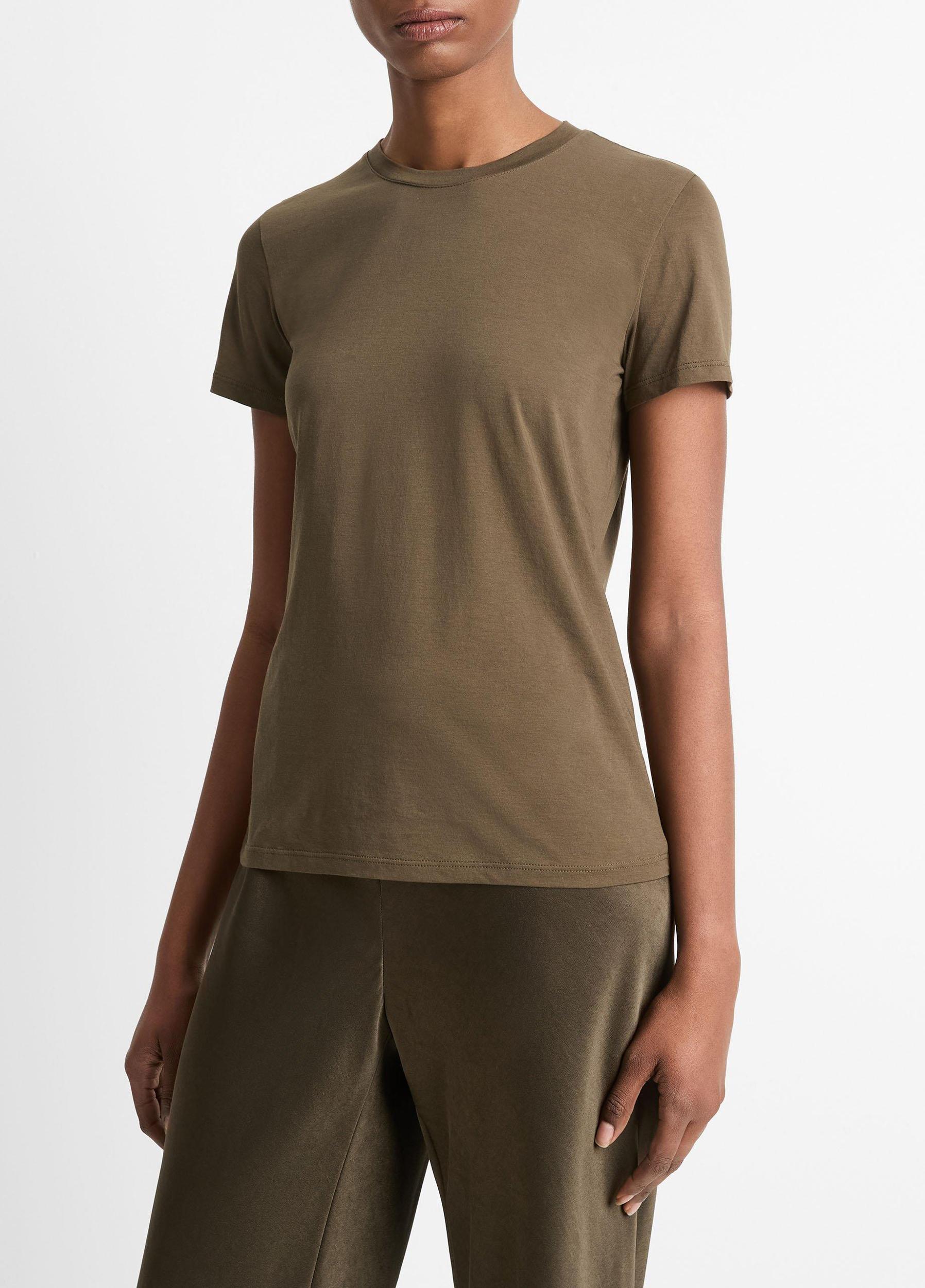 Womens Essential Pima Cotton Crew Neck T-Shirt, Vine, Size XXS Vince Product Image