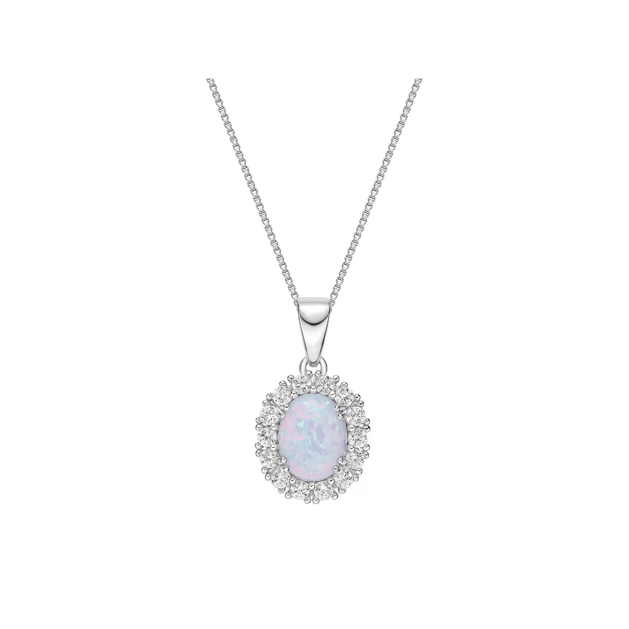 Gemminded Sterling Silver Lab-Created Opal & Lab-Created White Sapphire Pendant Necklace, Women's, Size: 18" Product Image