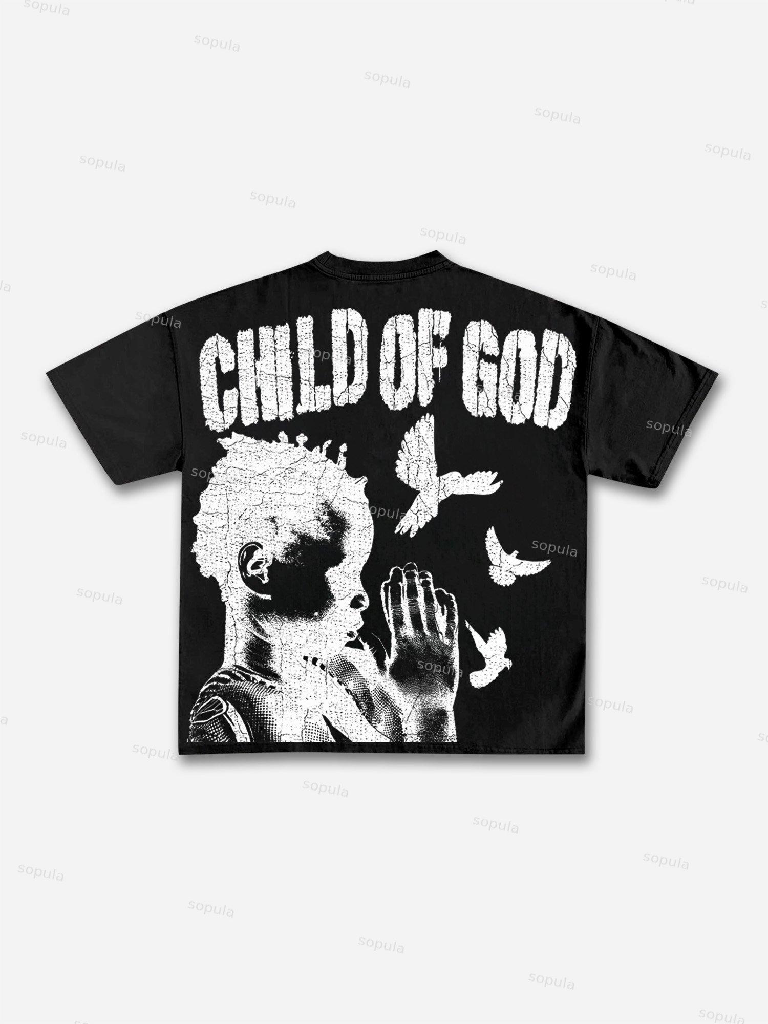 Child Of God Praying For Peace Print Cotton T-shirt Product Image