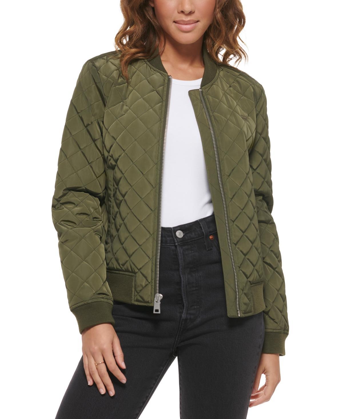 Womens Levis Diamond Quilted Bomber Jacket Dark Green Product Image