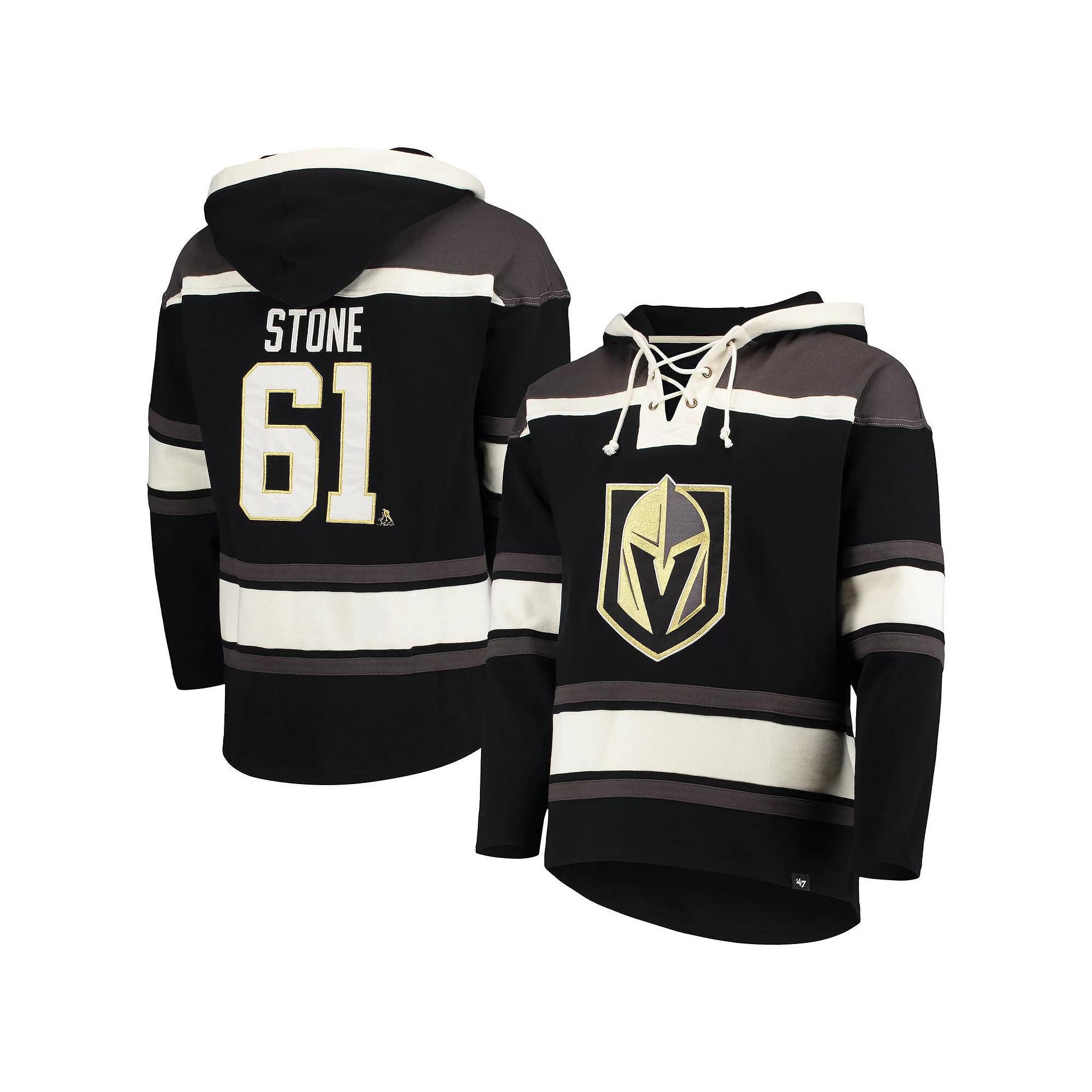 Men's '47 Mark Stone Black Vegas Golden Knights Player Name & Number Lacer Pullover Hoodie, Size: 2XL, Lvk Black Product Image
