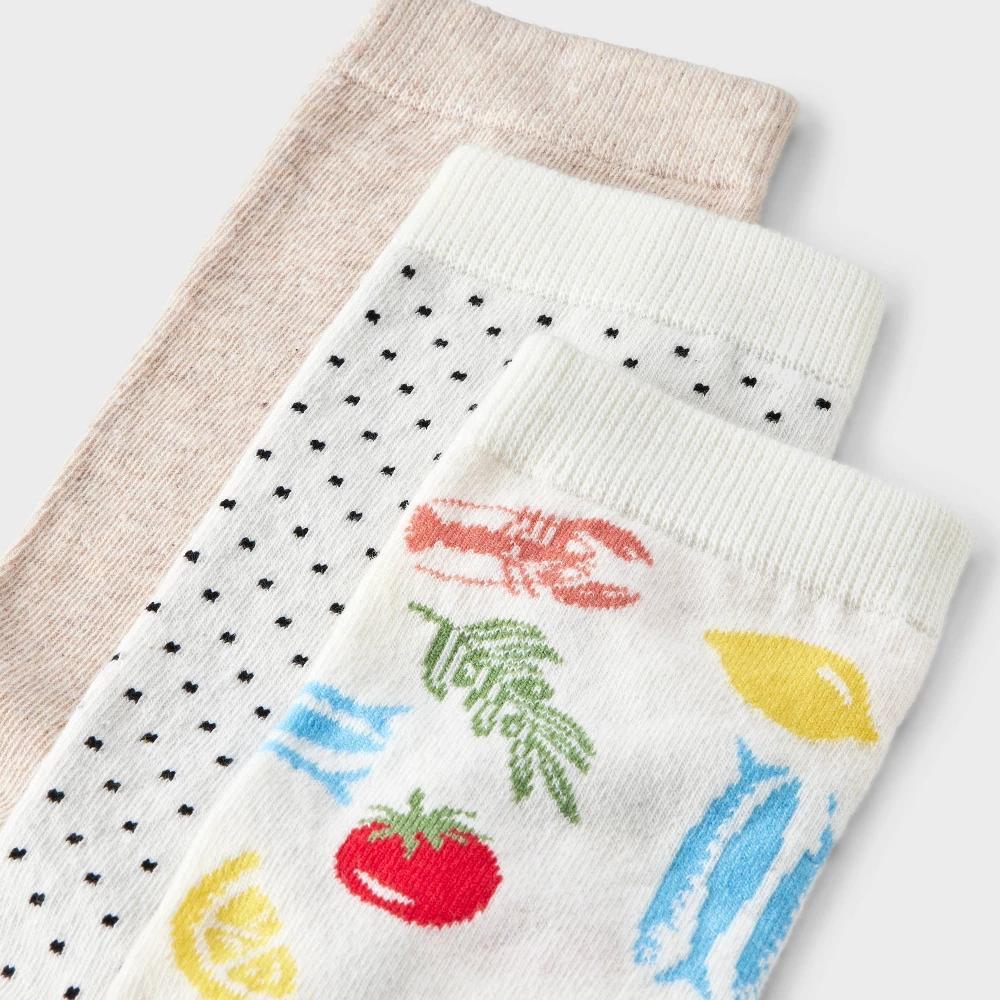 Womens Mediterranean Diet 3pk Crew Socks - A New Day Ivory/Red/Oatmeal 4-10 Product Image