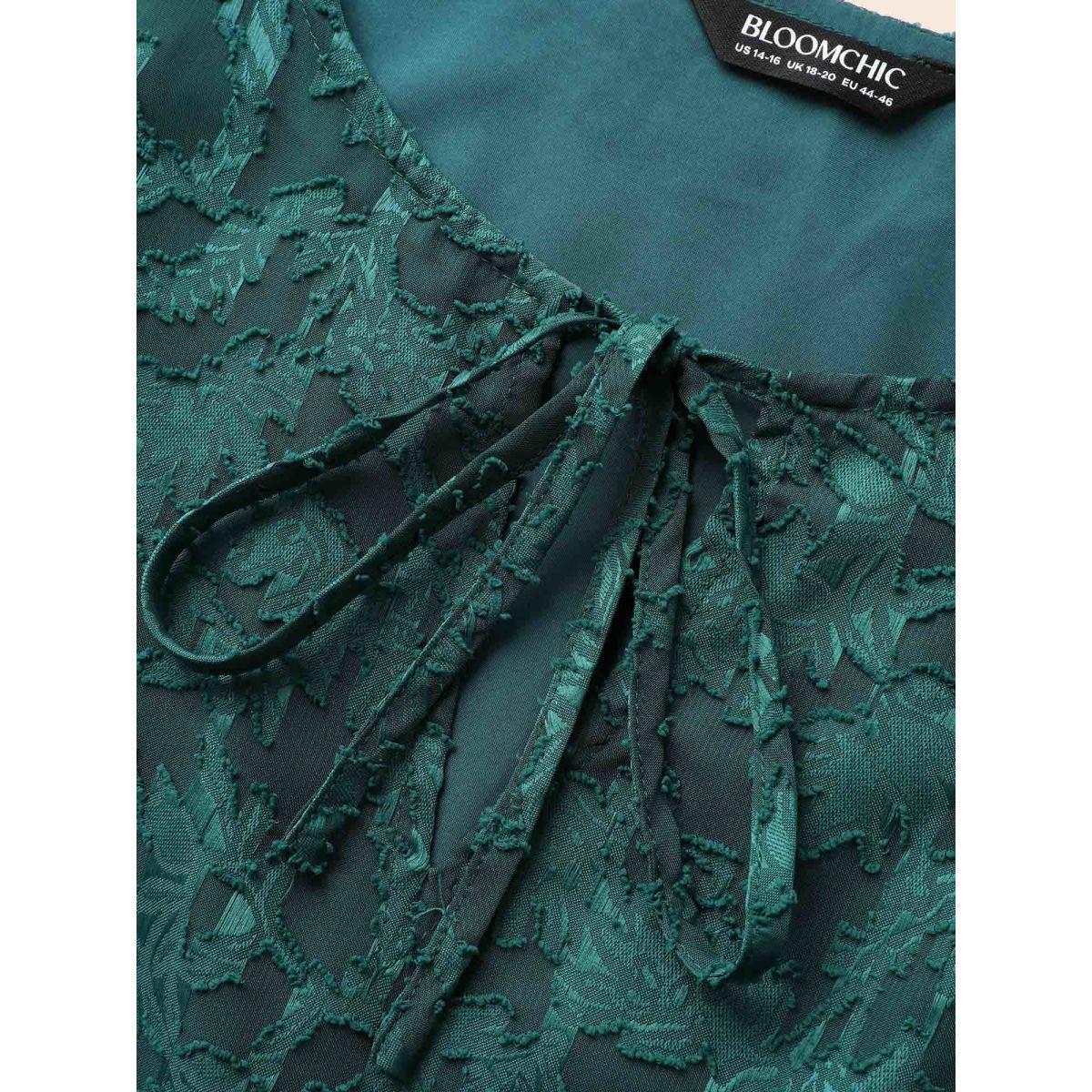 Plus Size Texture Mesh Tie Knot Tank Dress Emerald Women Elegant Tie knot V-neck Sleeveless Curvy BloomChic 22-24/3X Product Image