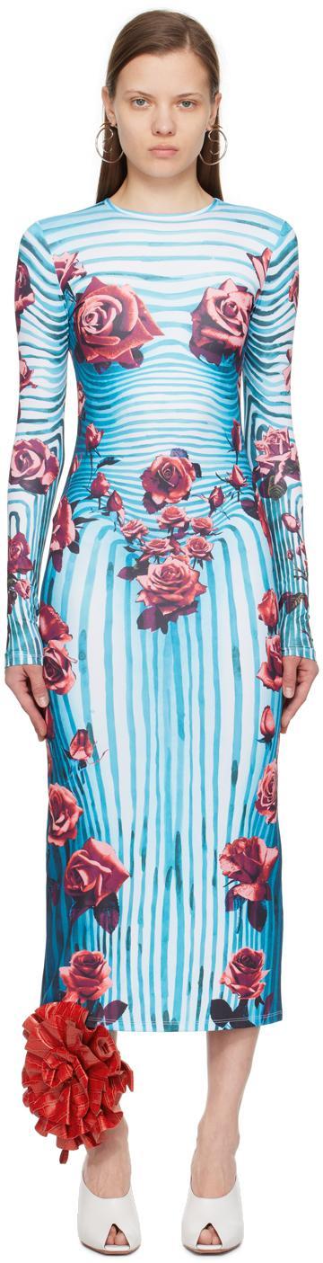 JEAN PAUL GAULTIER Floral Jersey Midi Dress In Blue Product Image