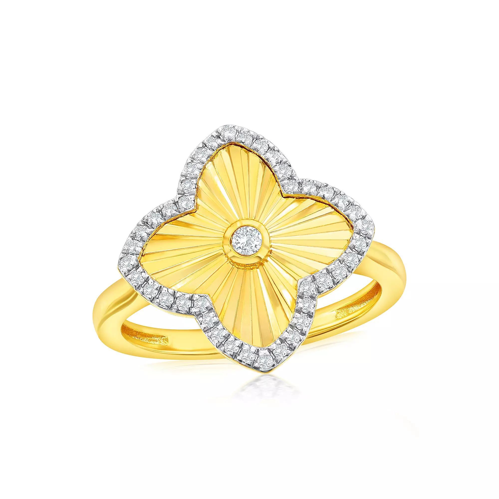 Argento Bella 14k Gold Over Silver Cubic Zirconia Flower Ring, Women's, Size: 7, Gold Tone Product Image