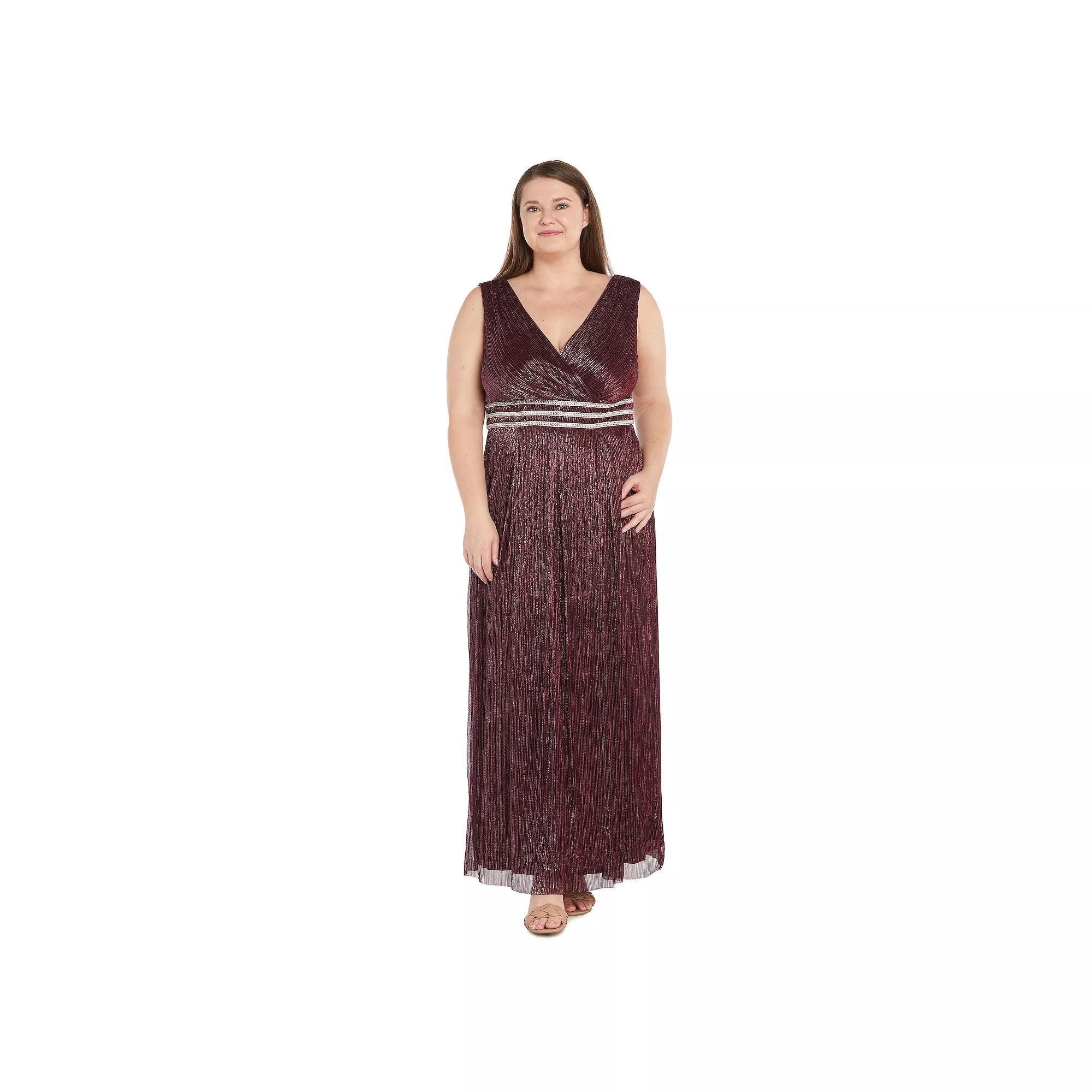 Plus Size R&M Richards Long Crinkle Pleated Sleeveless Dress, Women's, Size: 18 W, Merlot Product Image