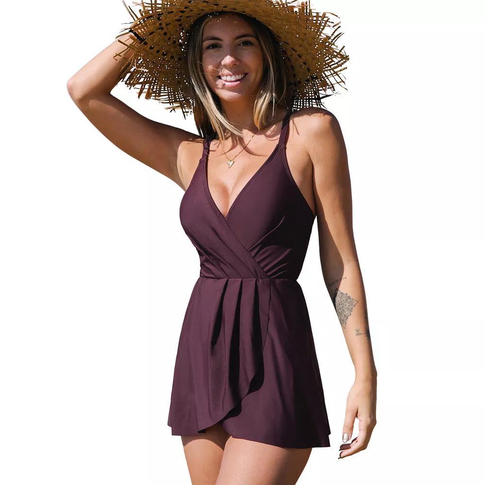 Women's Cupshe Ruched Crossback Swim Dress, Size: XS, Red Product Image