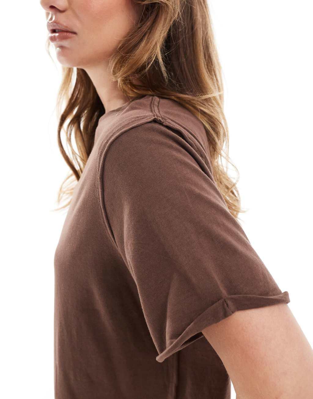 ASOS DESIGN slouchy raw edge regular fit washed t-shirt in chocolate  Product Image