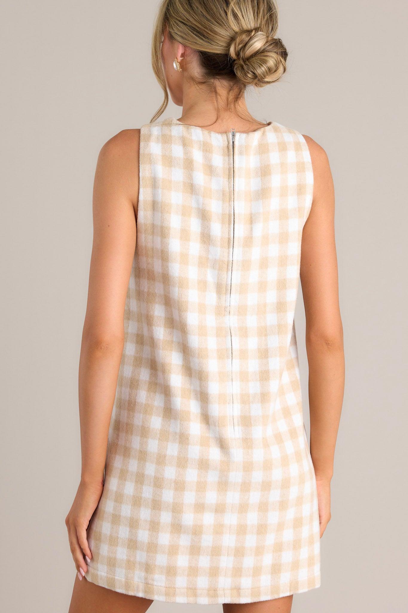 Choosing Joy Beige Plaid Dress Product Image