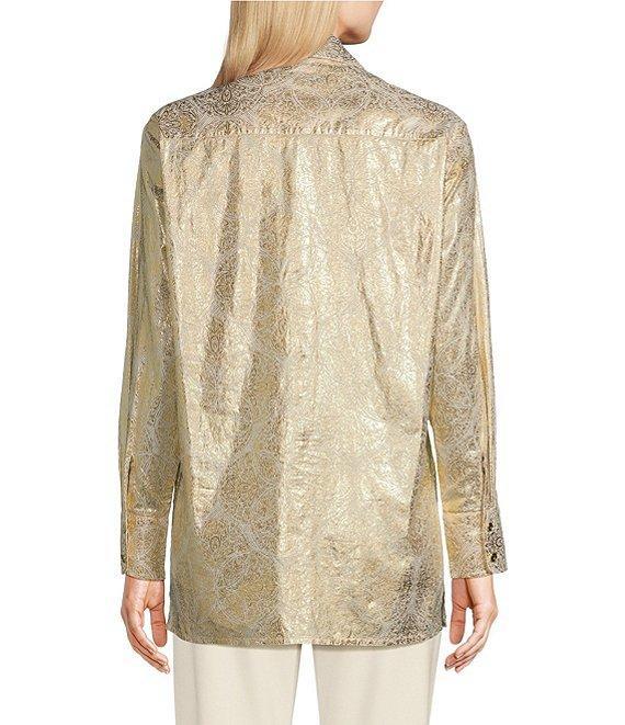 Jude Connally Kimber Gold Foil Medallion Print Point Collar Long Sleeve Button Front Shirt Product Image
