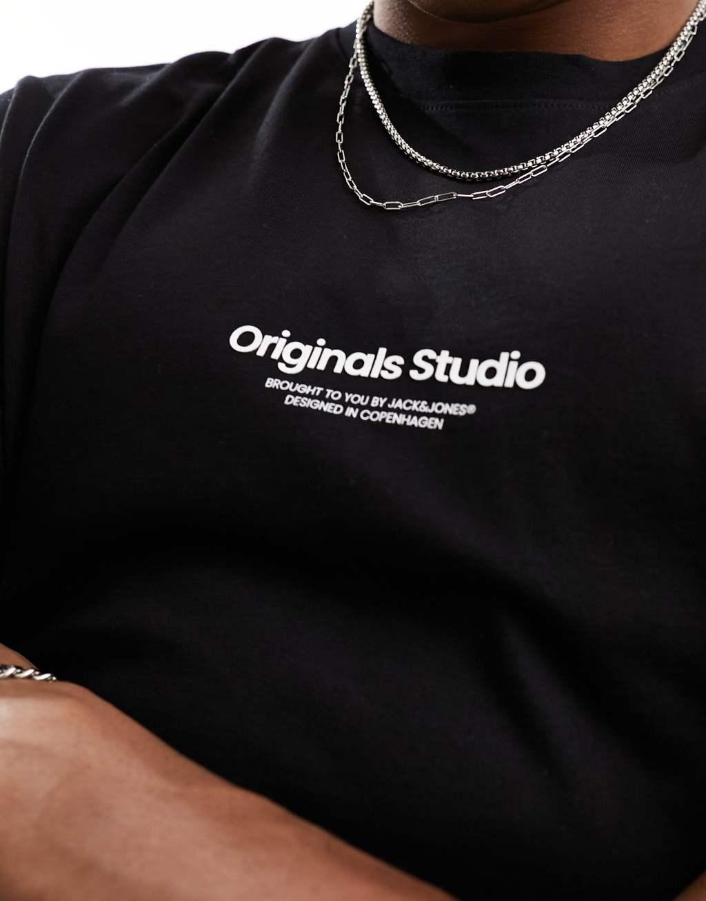 Jack & Jones oversized t-shirt with originals print in black  Product Image