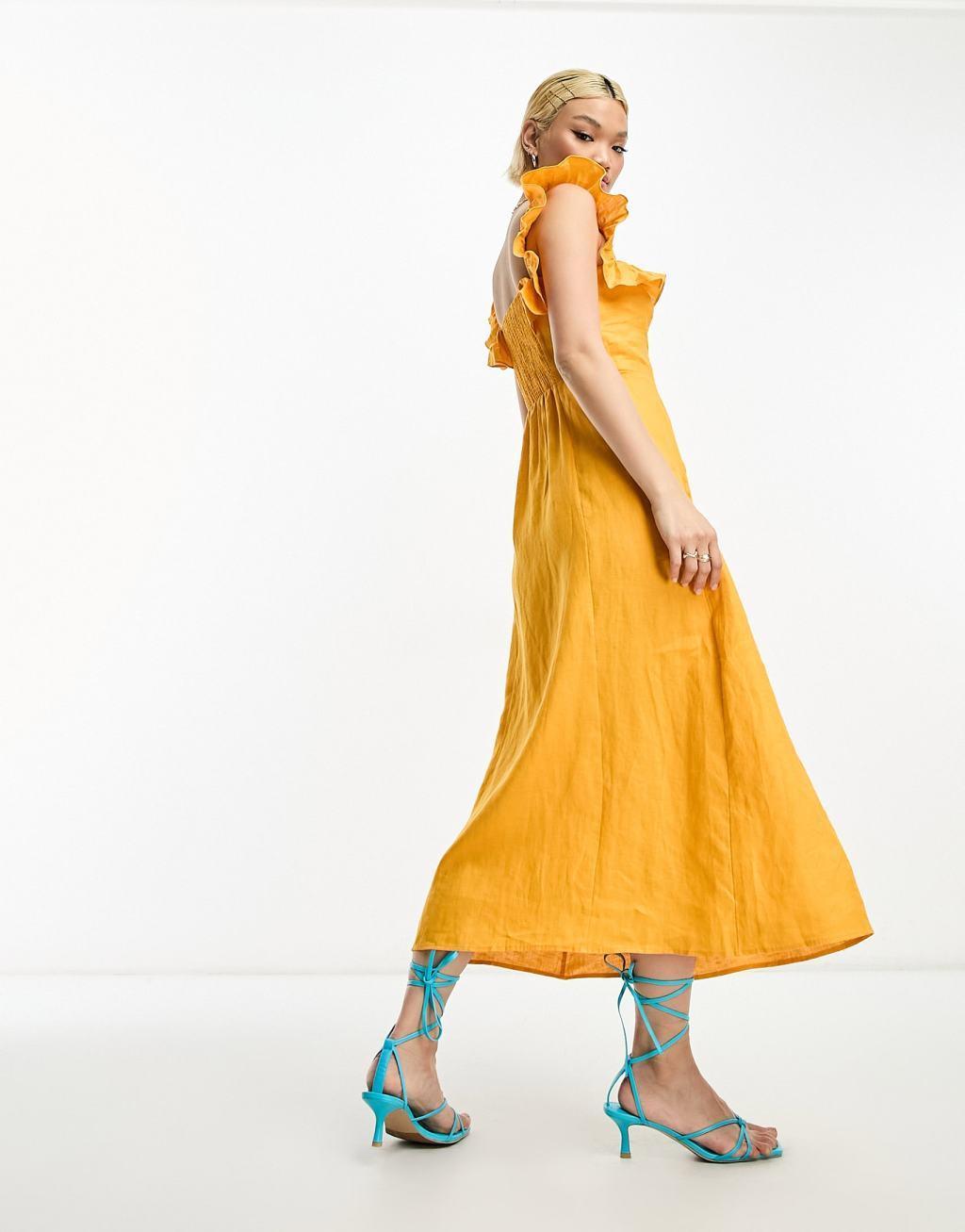 & Other Stories linen blend frill detail midaxi dress Product Image