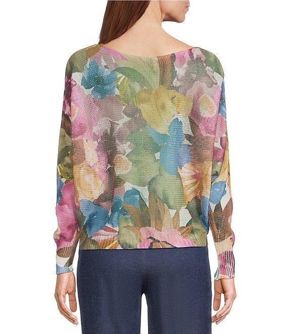 M Made in Italy Printed Boat Neck Long Sleeve Knit Top Product Image