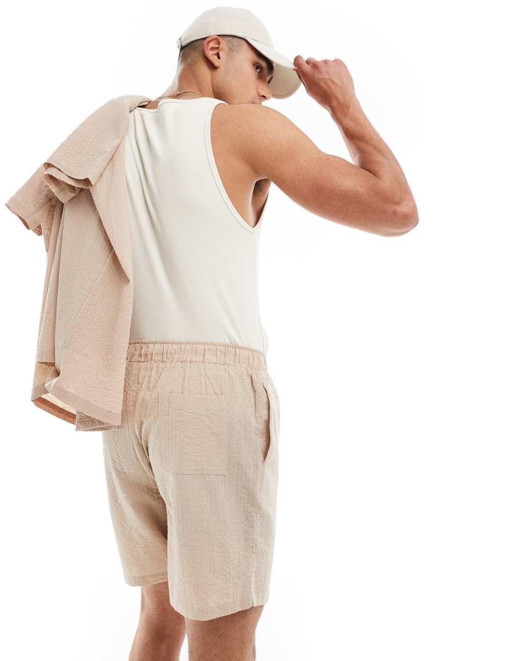 South Beach tonal seersucker stripe beach short in oat Product Image