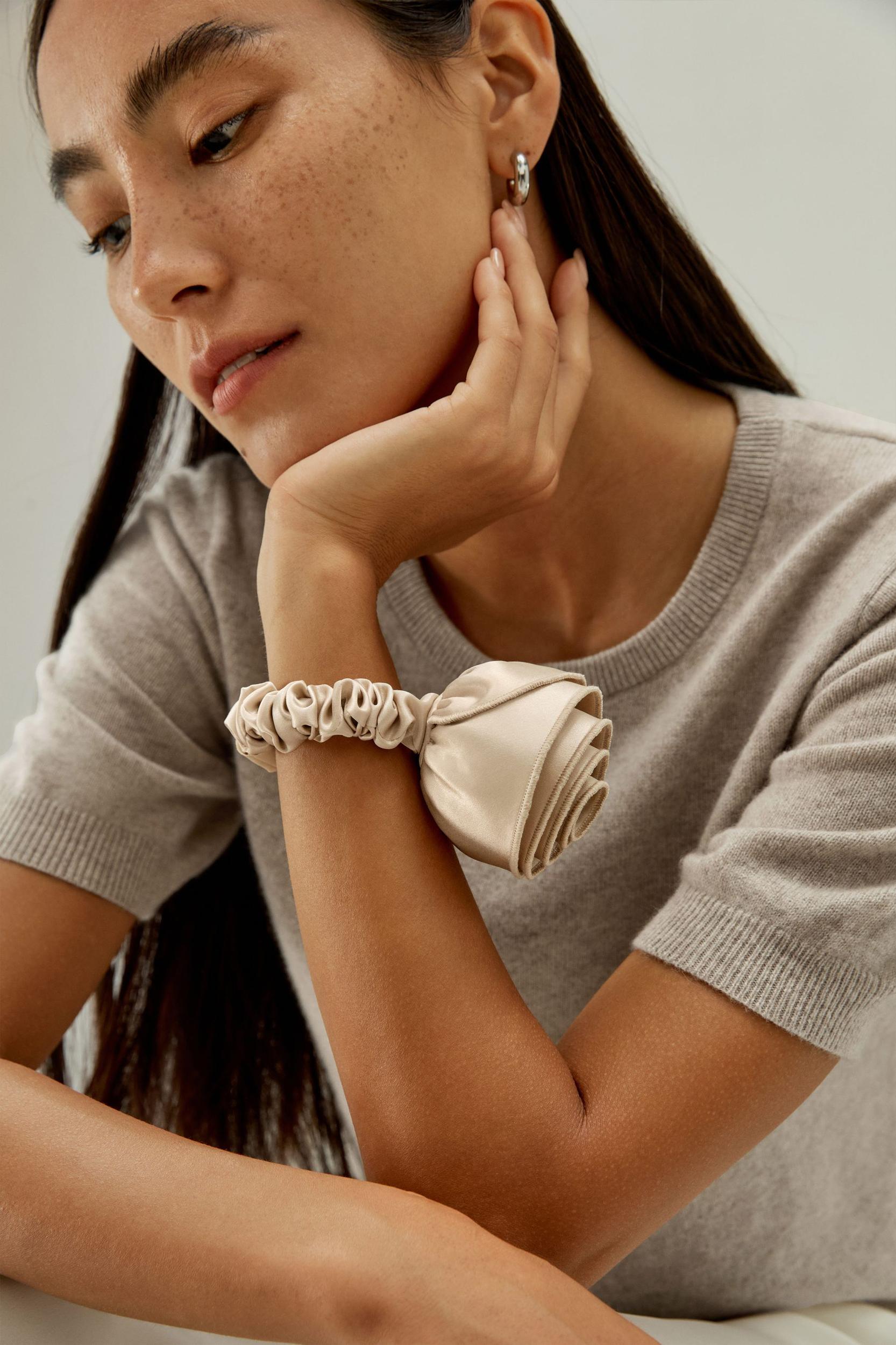 Champagne Rosette Silk Scrunchie Product Image