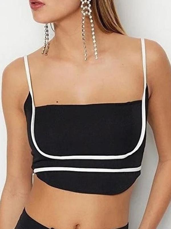 Sporty Contrast Color Splice Cropped Cami Top Product Image