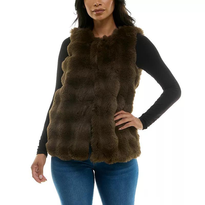 Women's Nina Leonard Collared Faux Fur Vest, Size: XL, Deep Grey Product Image