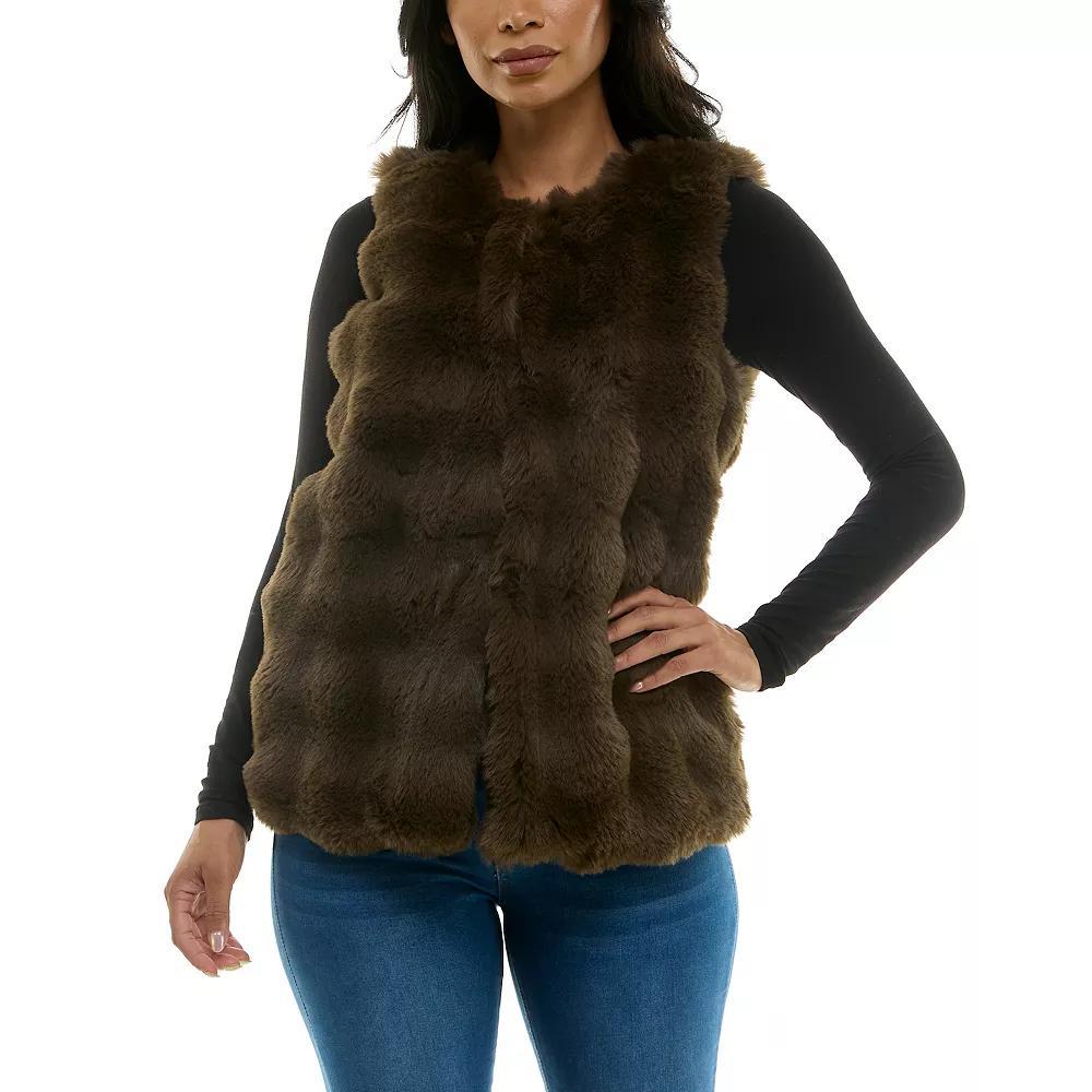Women's Nina Leonard Collared Faux Fur Vest, Size: XL, Deep Grey Product Image