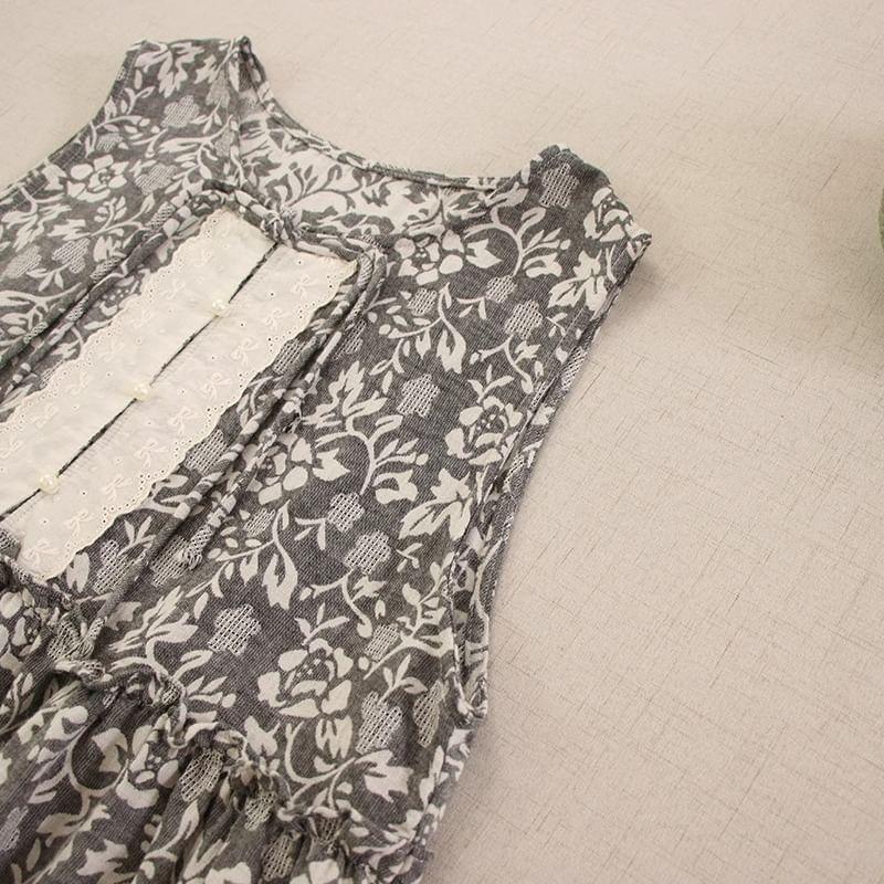 Bow Embroidered Lace Trim Midi Jumper Dress Product Image