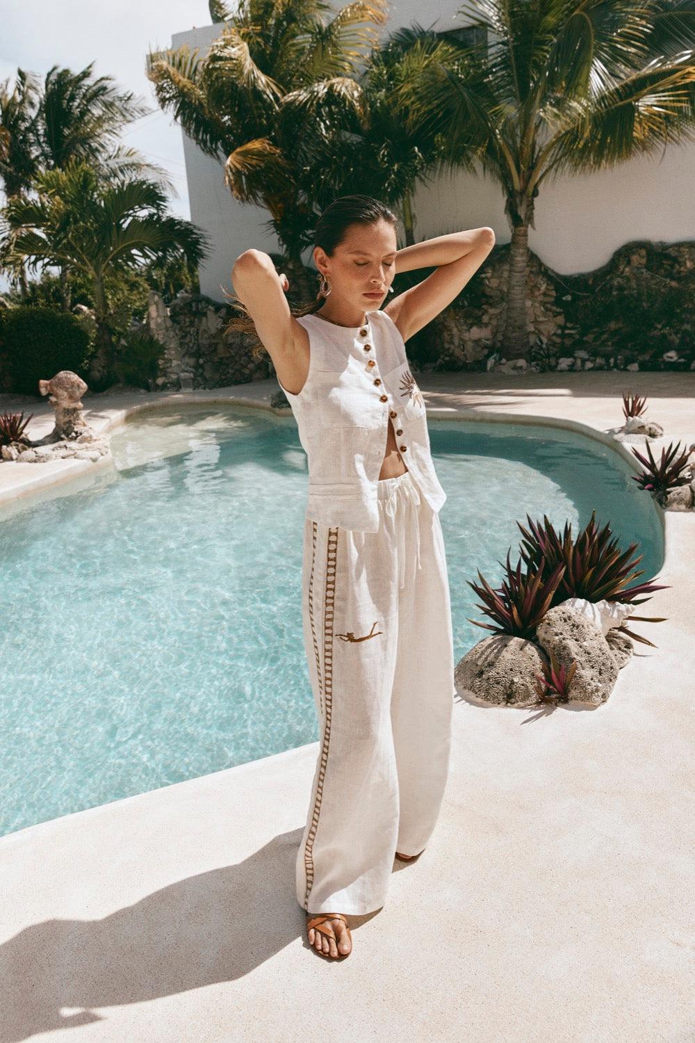 Maya Linen Pants Skyros Product Image