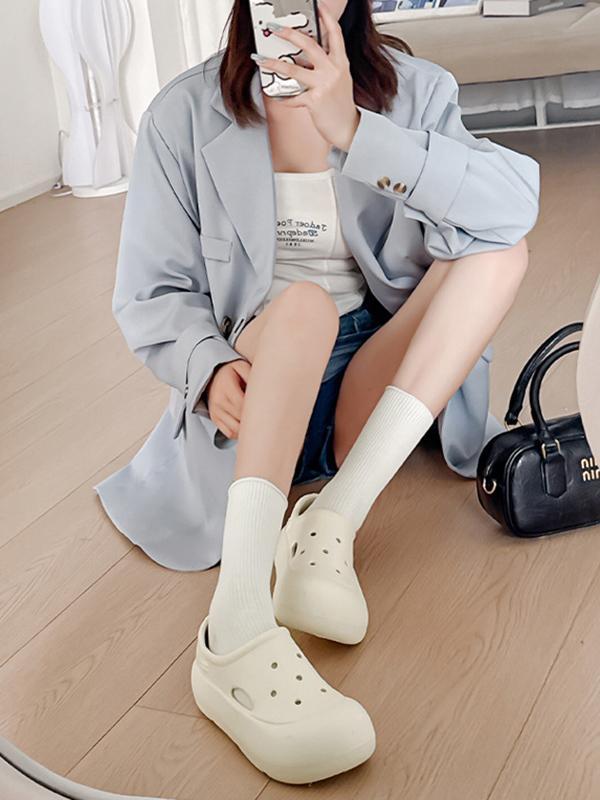 Hollow Round Cut Solid Color Crocs Platform Shoes Sandals Product Image