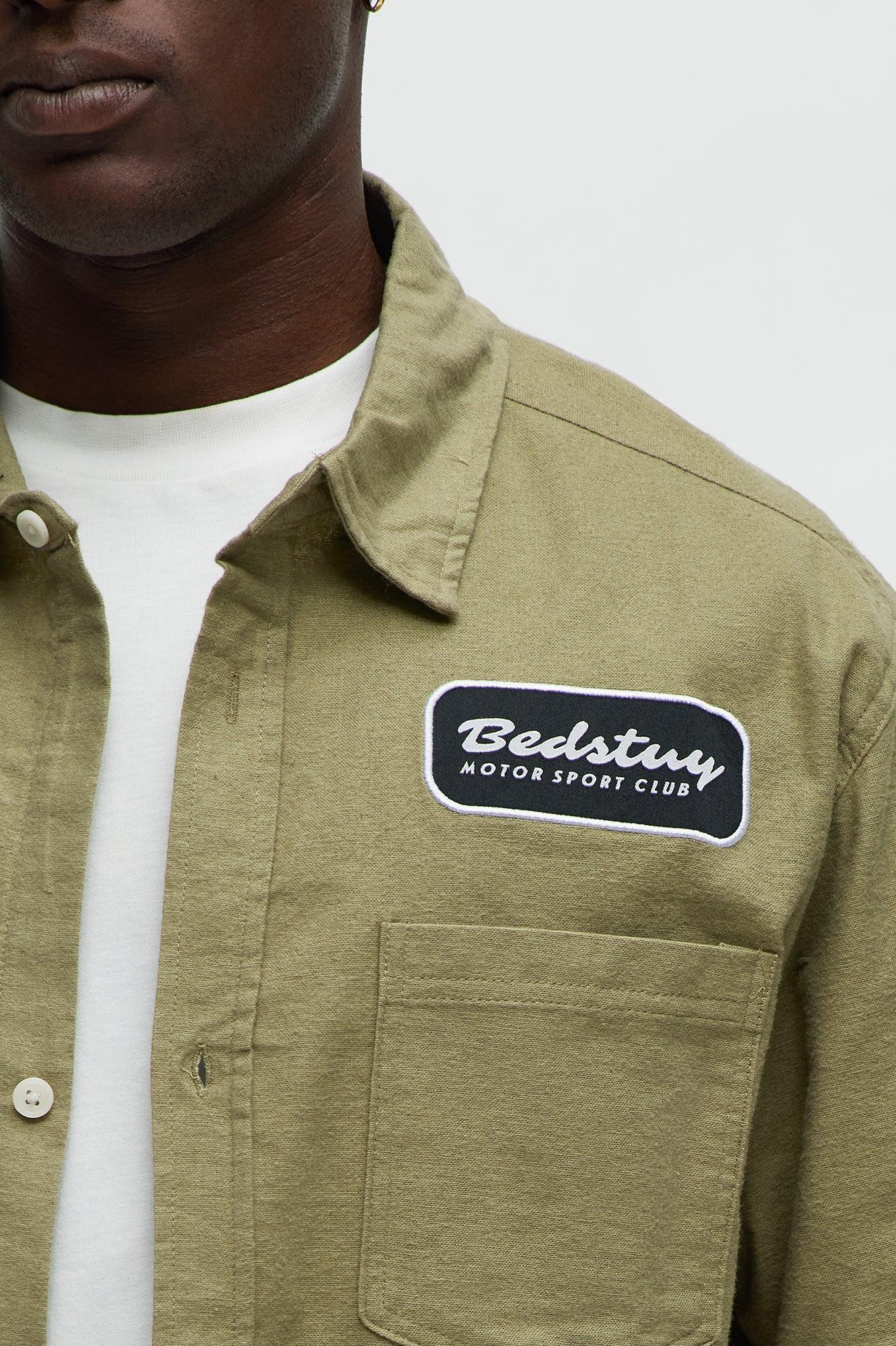 Cropped Bedstuy Patch Button Up Shirt - Olive Male Product Image