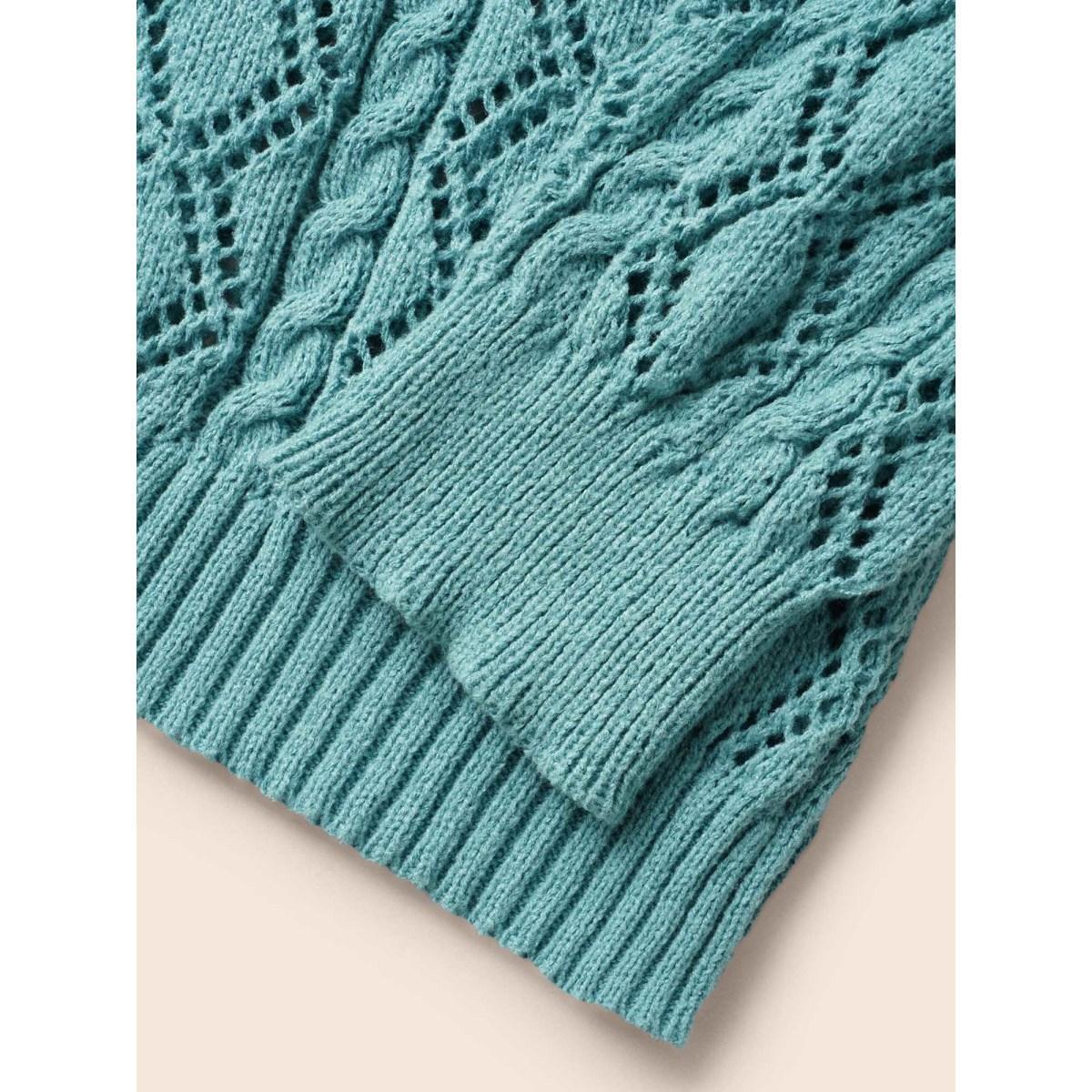 Plus Size Texture Cut Out Drop Shoulder Pullover Teal Women Casual Loose Three Quater Length Sleeve Round Neck Everyday Pullovers BloomChic 18-20/2X Product Image