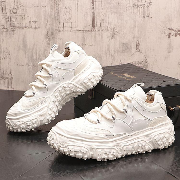 Platform Lace-Up Faux Leather Sneakers Product Image