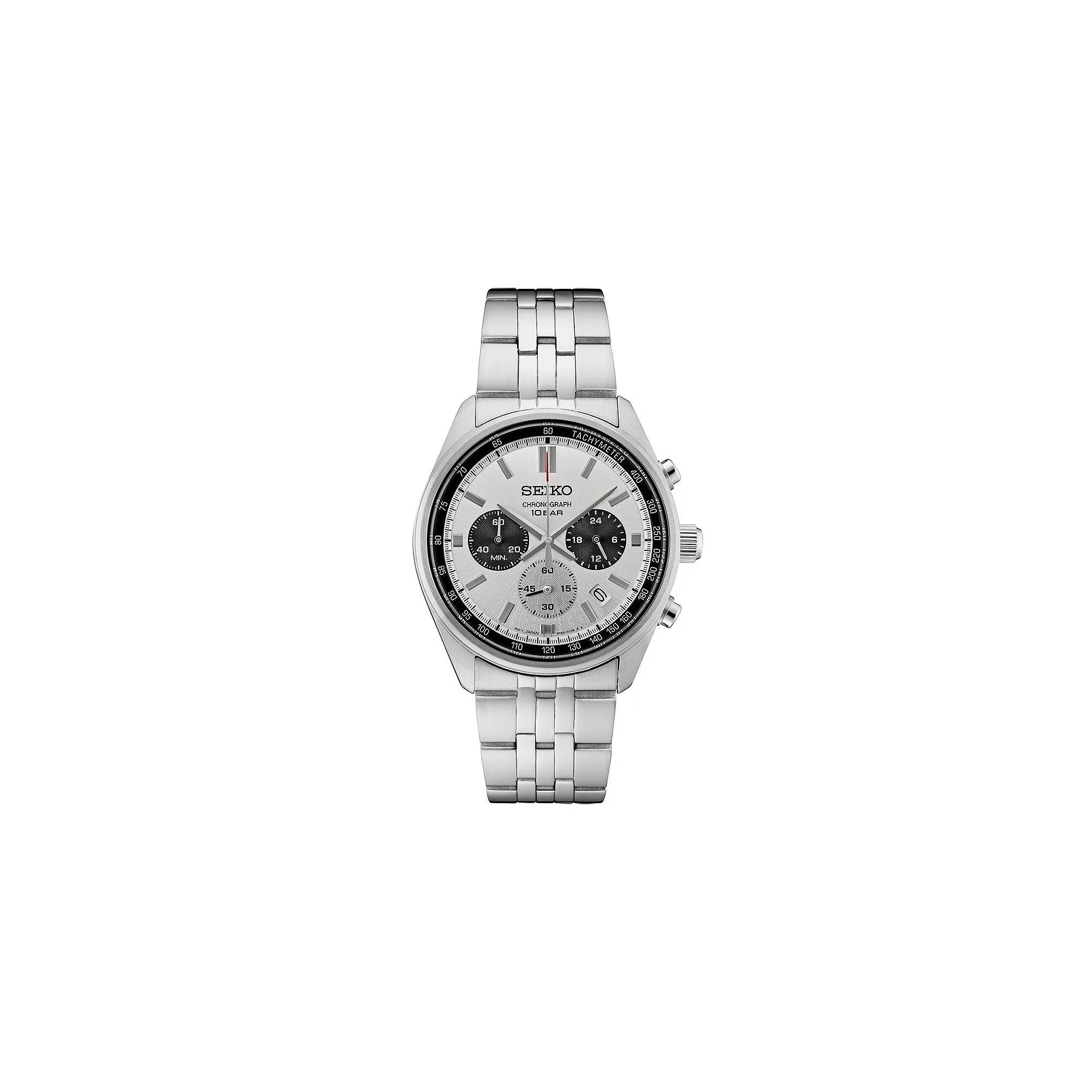 Seiko Mens Essentials Blue Dial Stainless Steel Chronograph Watch Silver Product Image