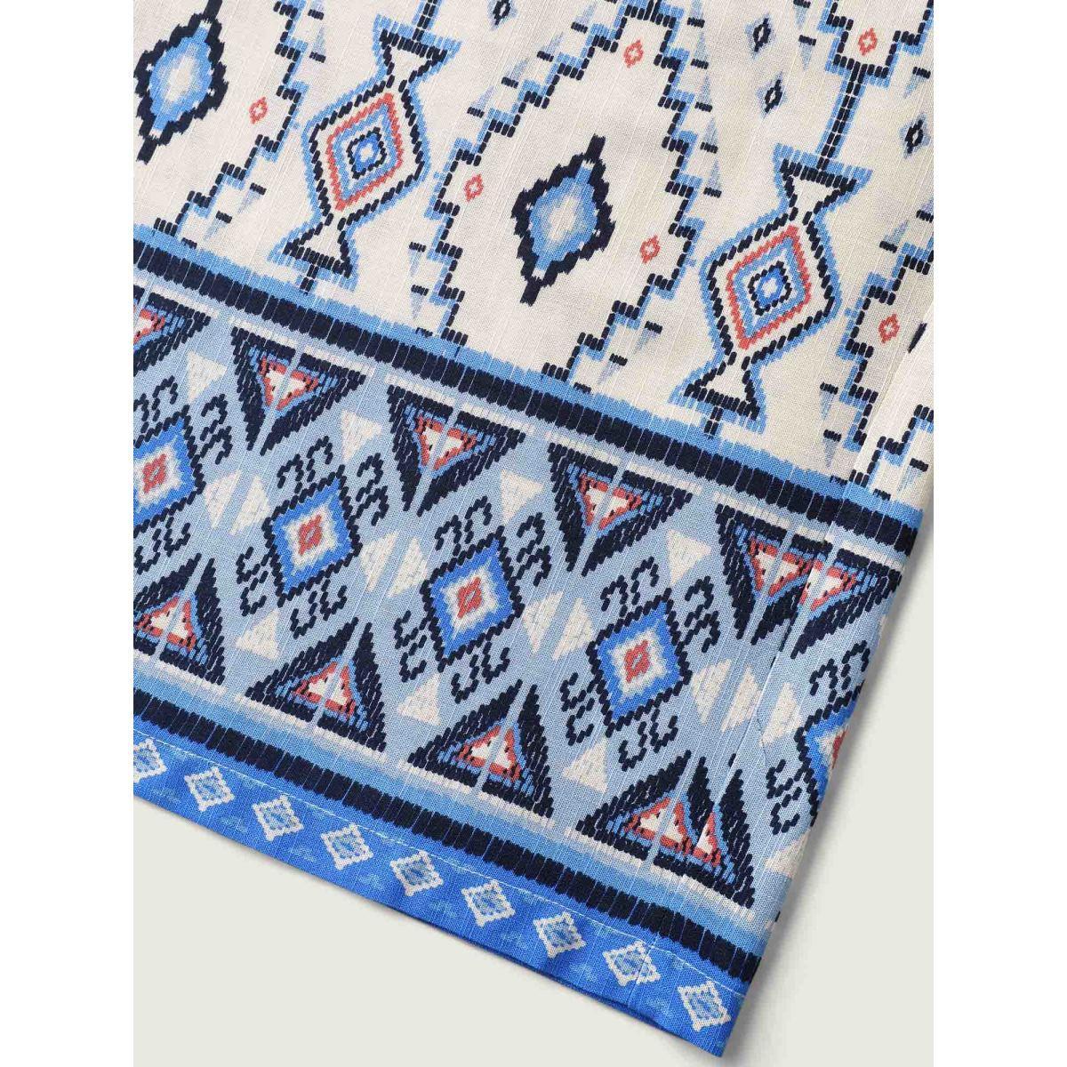 Plus Size Boho Print Pockets Wide-Leg Pants Women LightBlue Resort Wide Leg Mid Rise Vacation Pants BloomChic 22-24/3X Product Image
