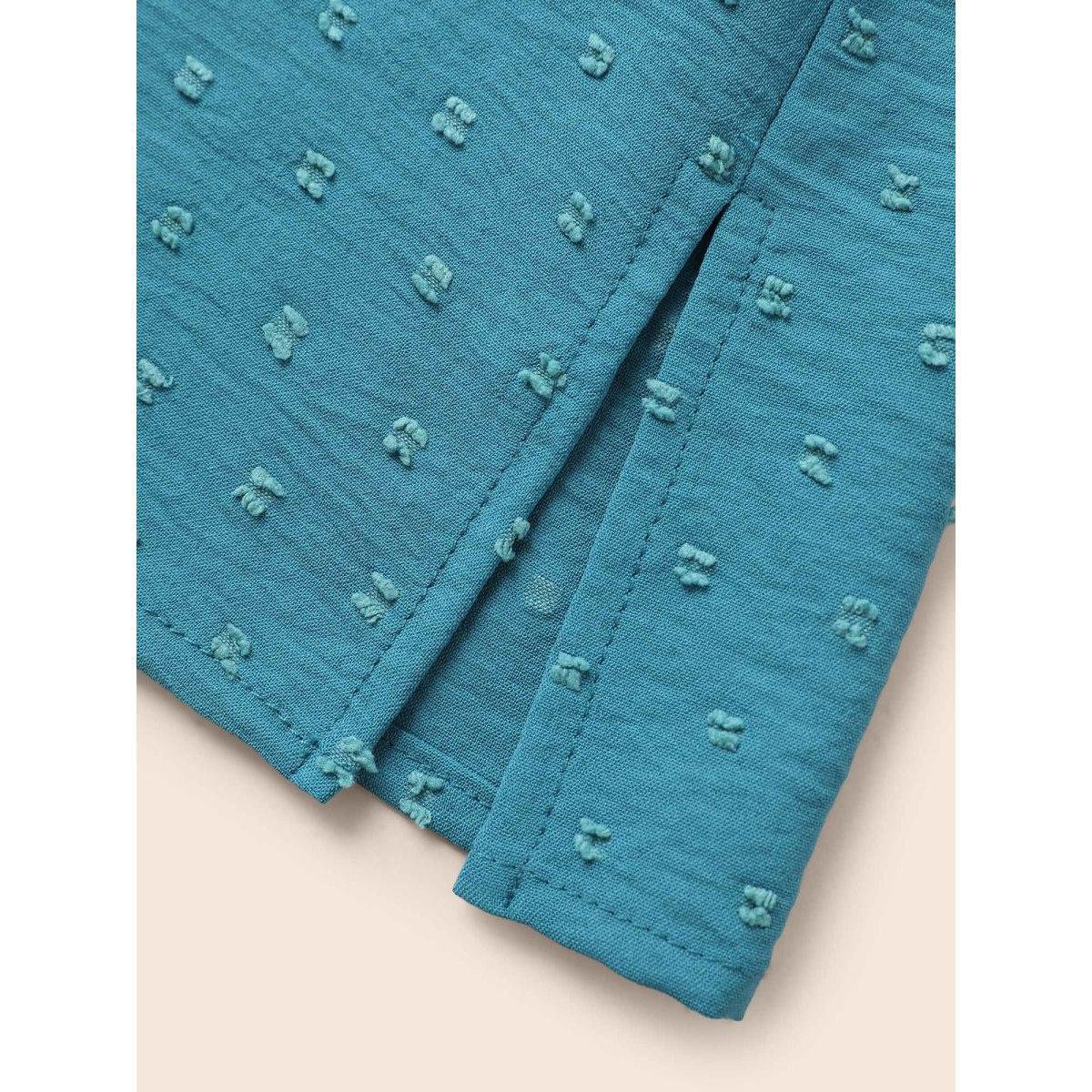 Plus Size Cerulean Texture Round Neck Pleated Lantern Sleeve Blouse Women Elegant Elbow-length sleeve Round Neck Everyday Blouses BloomChic 18-20/2X Product Image