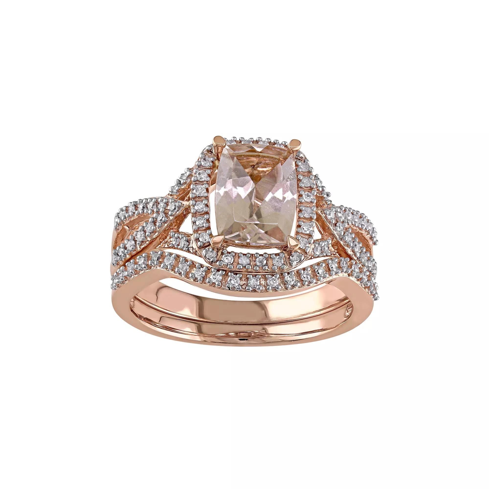 Stella Grace 10k Rose Gold Morganite & 1/4 Carat T.W. Diamond Engagement Ring Set, Womens Product Image