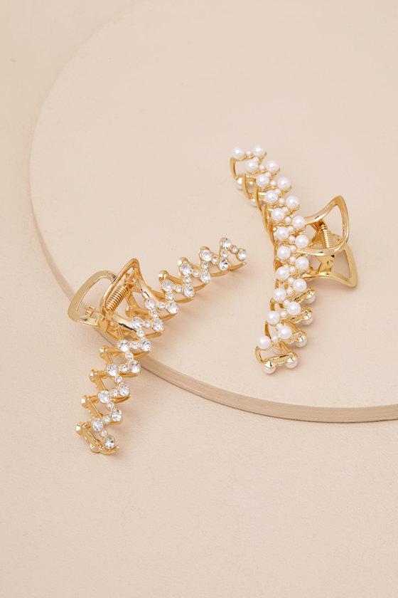 Surya Gold Rhinestone and Pearl Hair Claw Clip Set Product Image