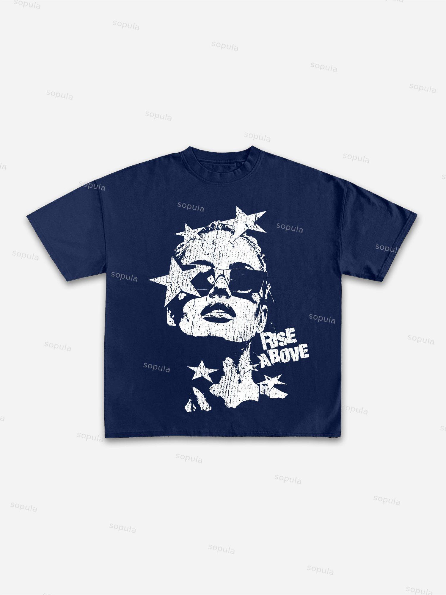 Street Drip Portrait Print Cotton T-shirt Product Image
