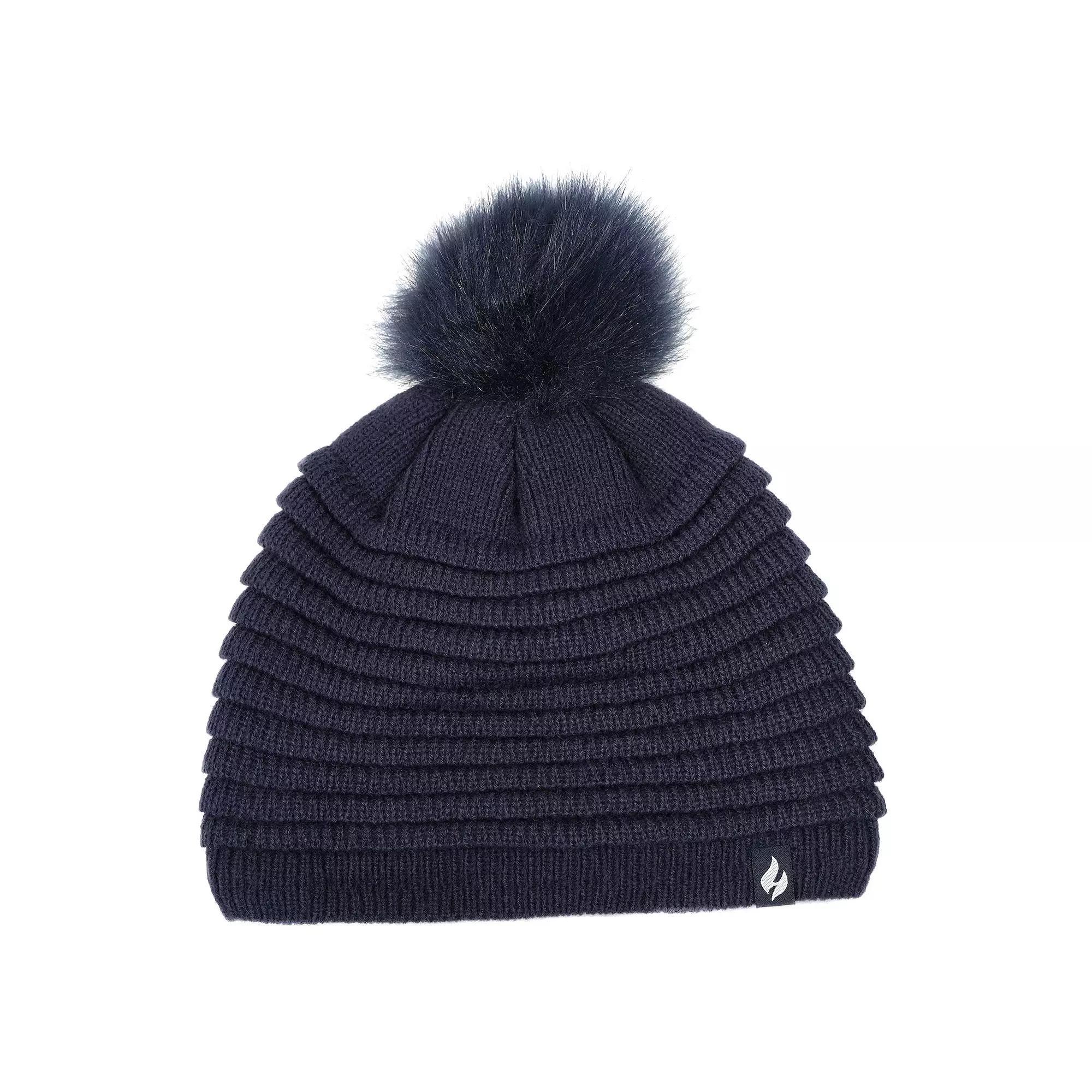 Women's Heat Holders Heatweaver Rib Knit Pom Pom Hat, Blue Product Image