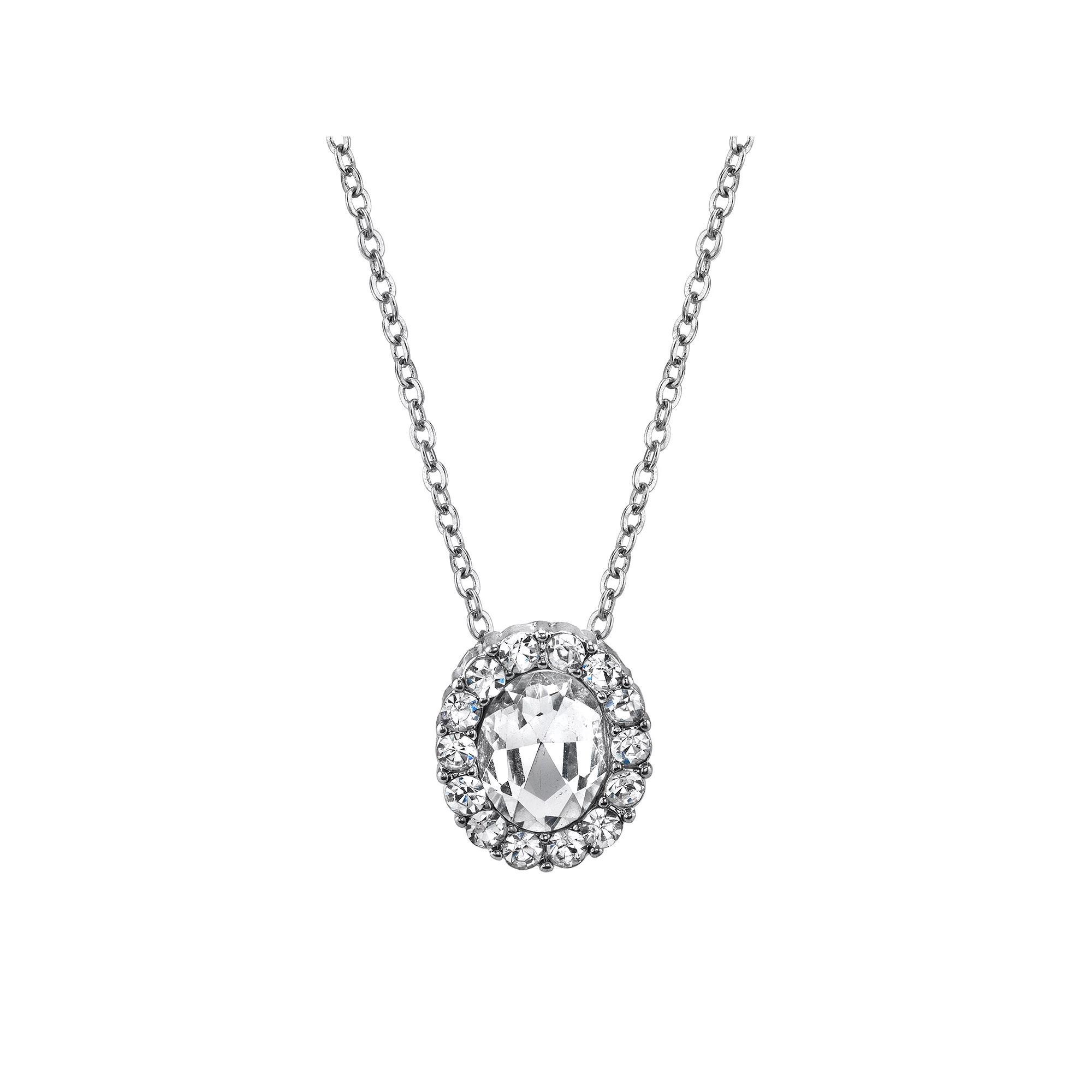 1928 Jewelry Silver Tone Crystal Oval Pendant Necklace, Womens, White Product Image