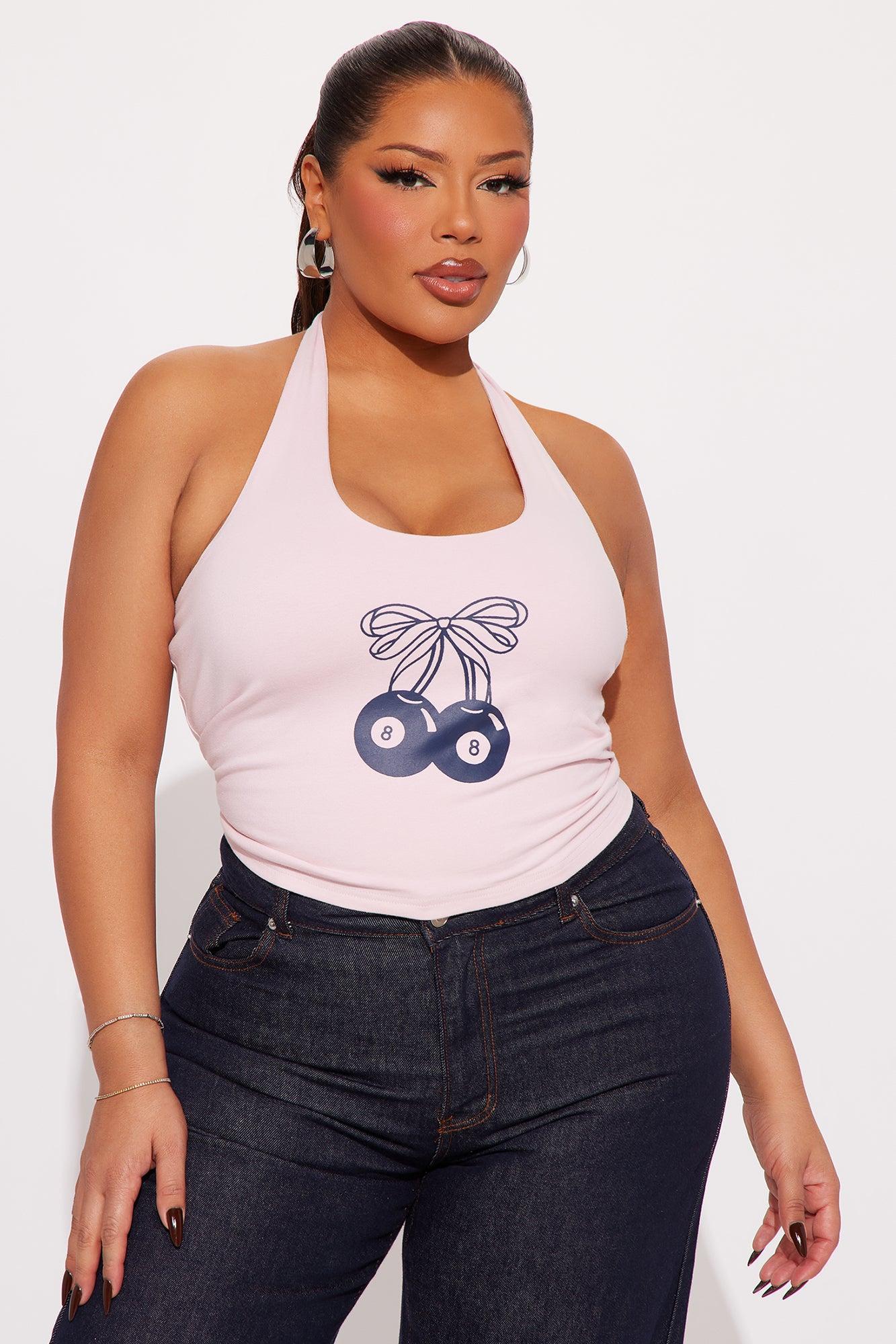Lucky Cherries Halter Top - Pink Product Image