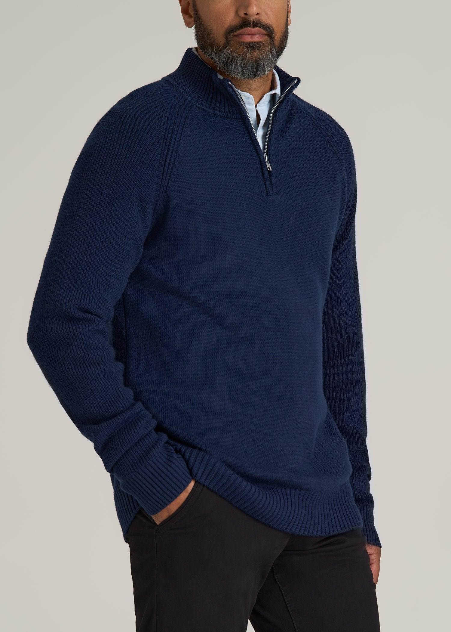 Chunky Merino Quarter-Zip Sweater for Tall Men in Patriot Blue Product Image