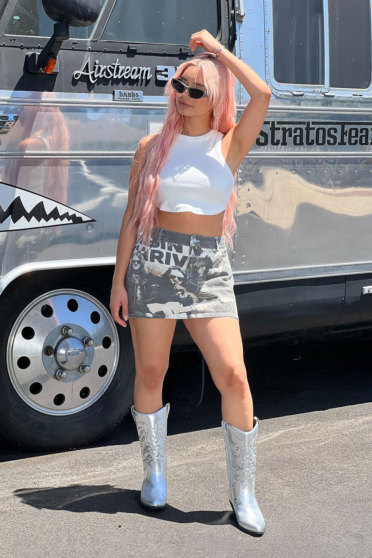 Rock Washed Denim Skirt Product Image