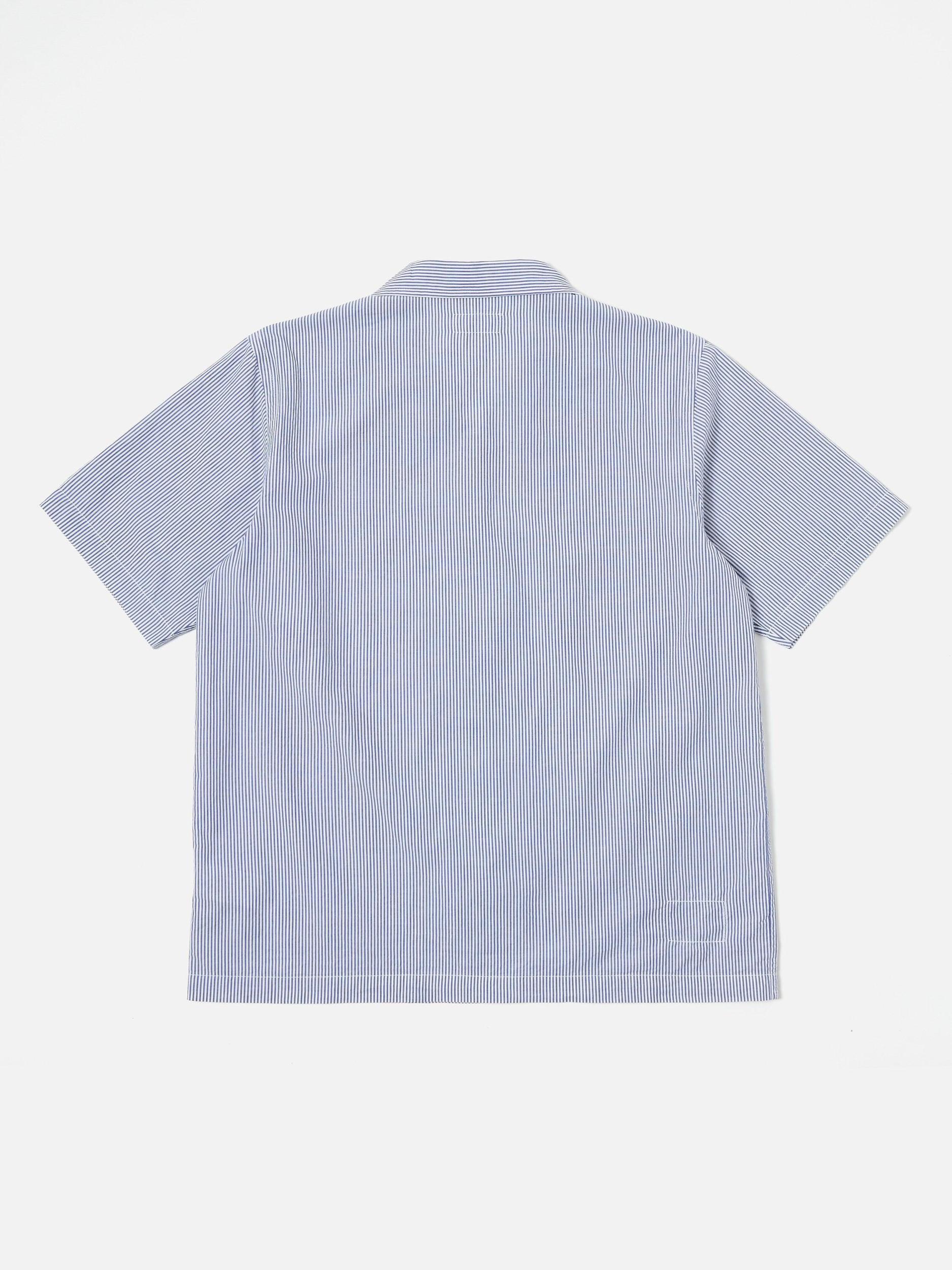 Universal Works Road Shirt in Blue Embroidered Classic Stripe Product Image
