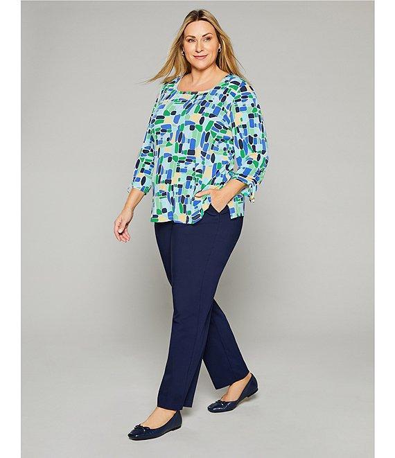 Allison Daley Plus Size Kelly Mosaic 3/4 Tie Sleeve Square Neck Knit Top Product Image