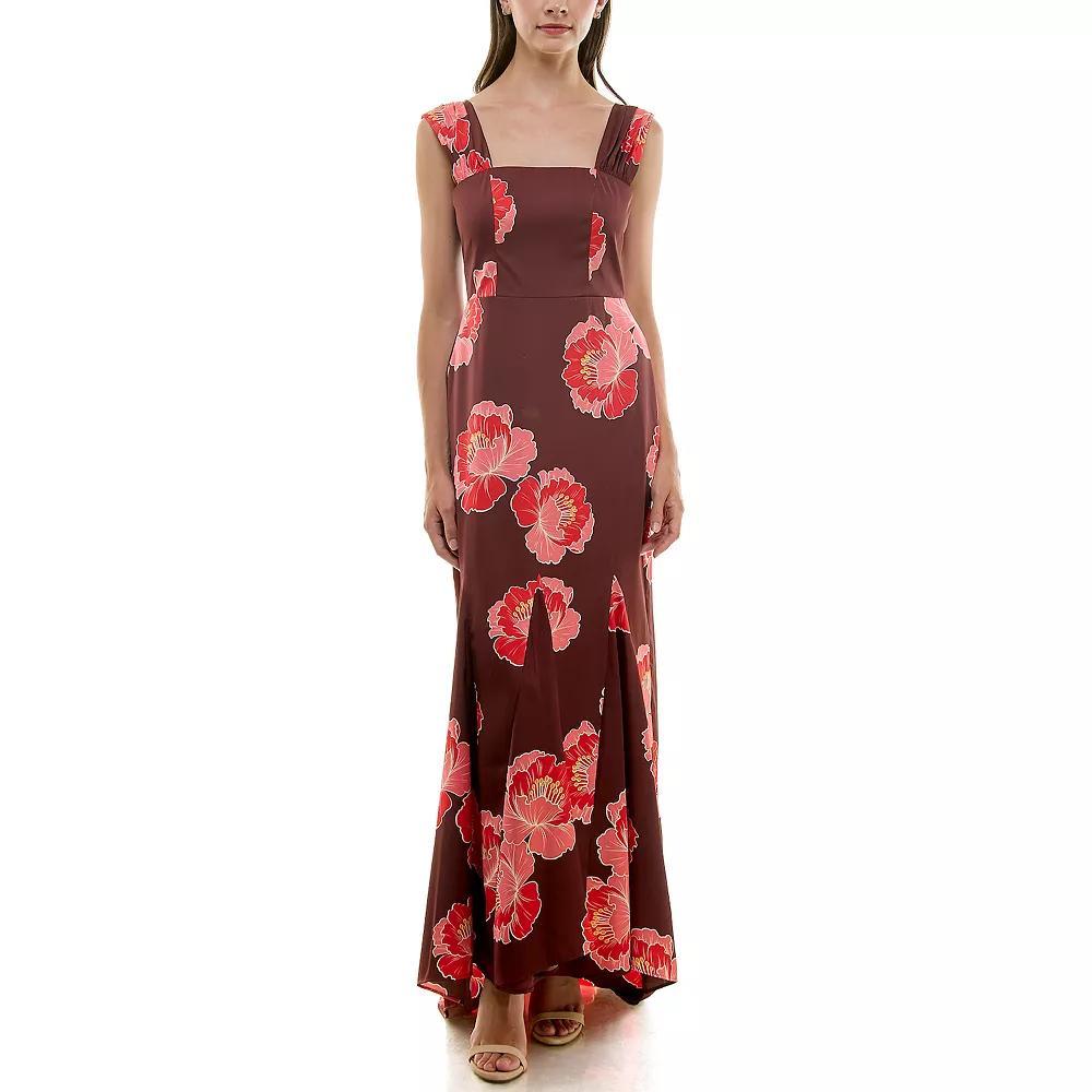 Women's Nicole Miller Gathered Square Neck Maxi Dress, Size: 12, Bitter Brown Product Image