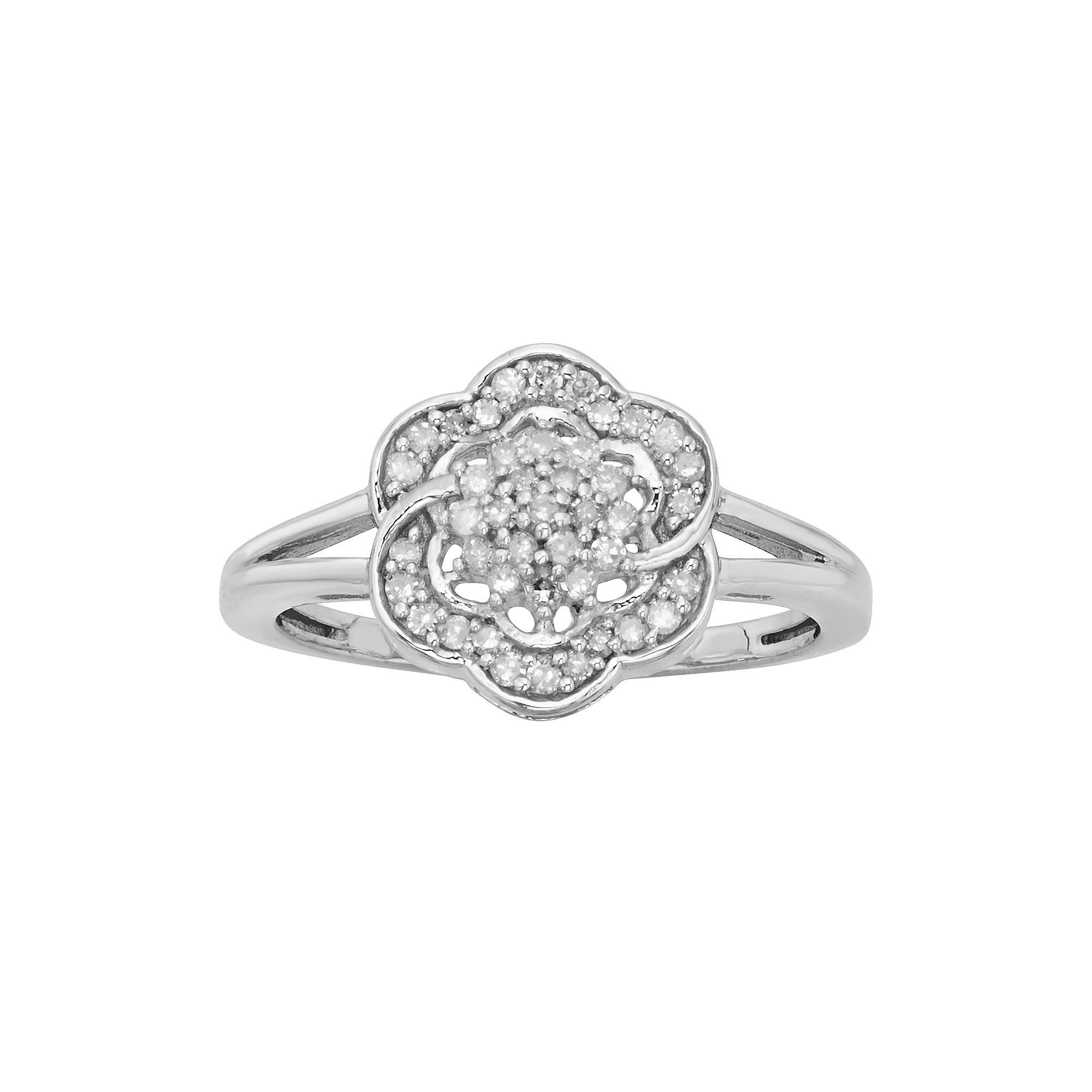 Jewelexcess Sterling Silver 1/4-ct. Diamond Flower Ring, Women's, Size: 7, White Product Image