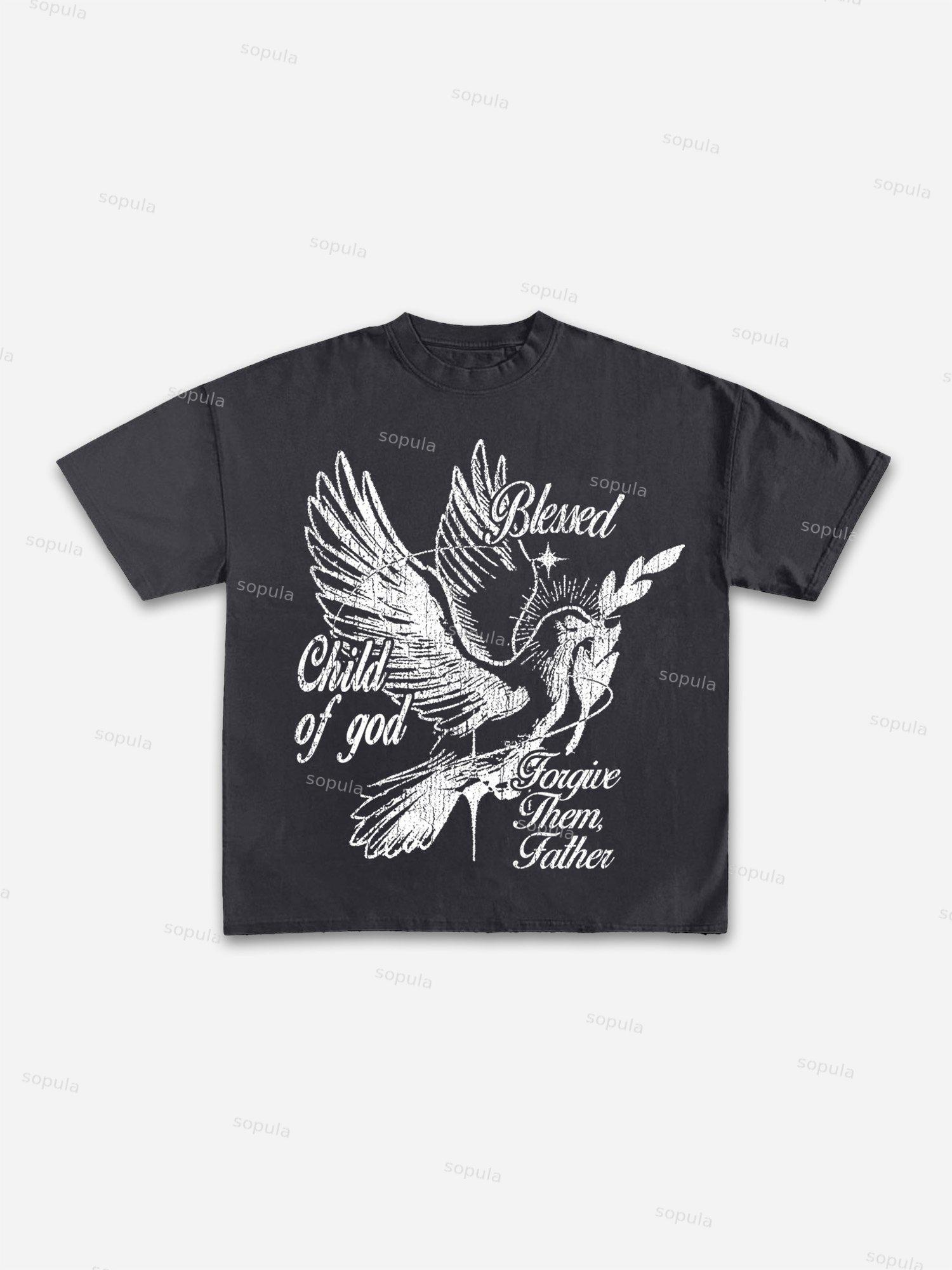 Peace Dove Bible Print Cotton T-shirt Product Image