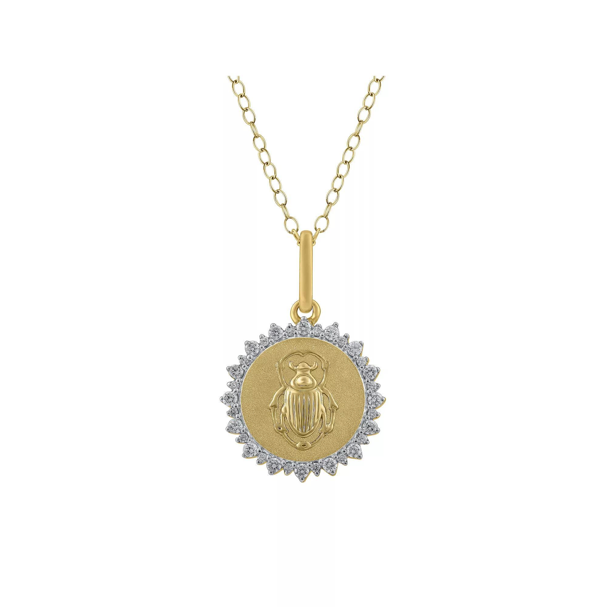 Royal Aura Sterling Silver 1/4 Carat T.W. Diamond Medallion Scarab Pendant Necklace, Women's, Size: 18", Gold Tone Product Image