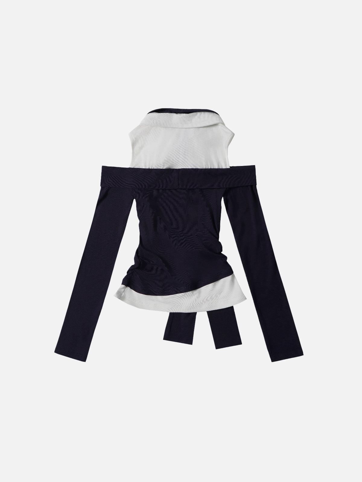 [Pre-Order] Aelfric Eden Patchwork Two Layer Long Sleeve Tee Female Product Image