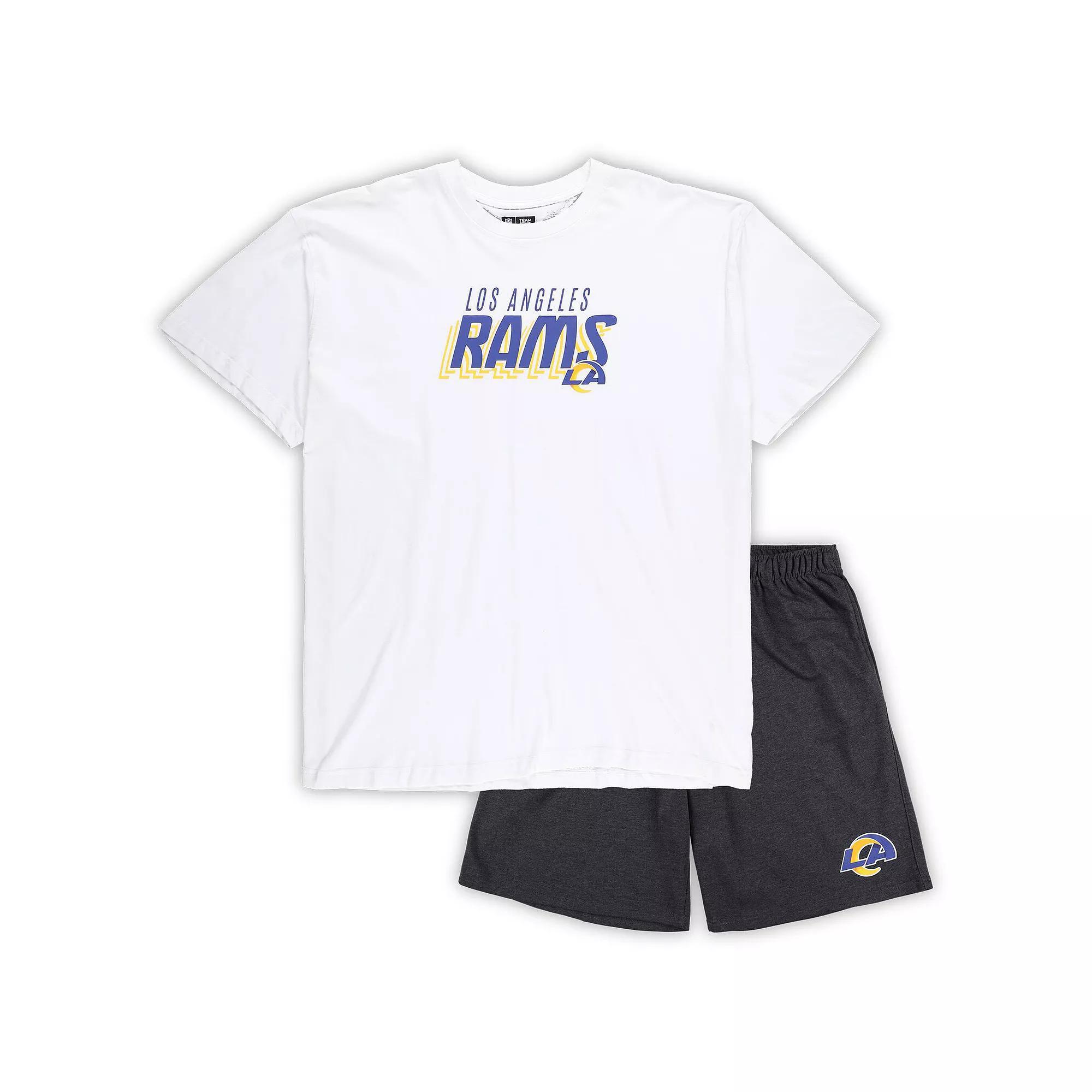 Men's Concepts Sport White/Charcoal Los Angeles Rams Big & Tall T-Shirt and Shorts Set, Size: 3XLT Product Image